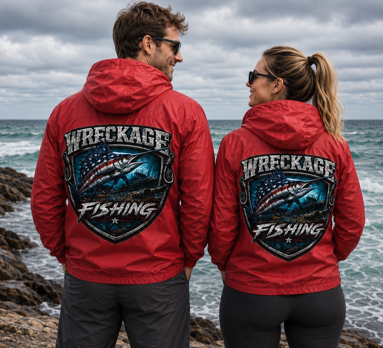 Wreckage Fishing Patriotic Marlin Full-Zip Windbreaker Jacket