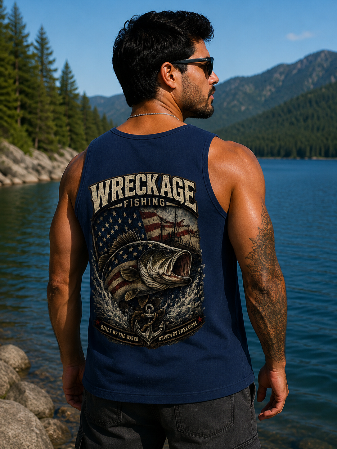Wreckage Fishing Patriotic Bass Men's Tank Top
