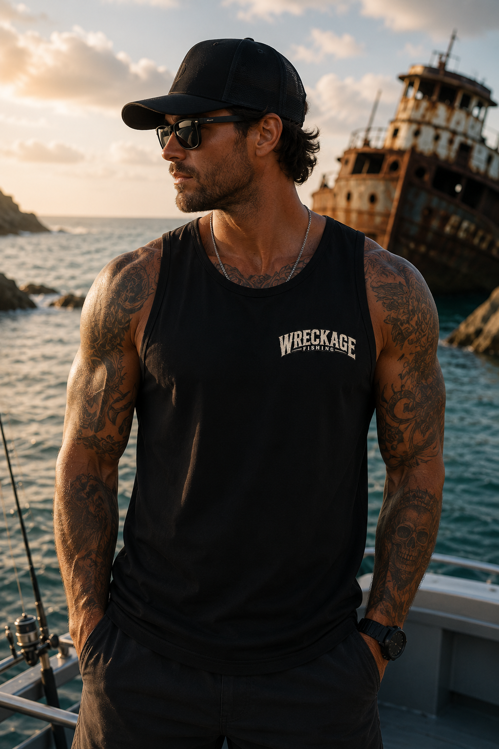 Wf Shark men's tank Top Black front.png