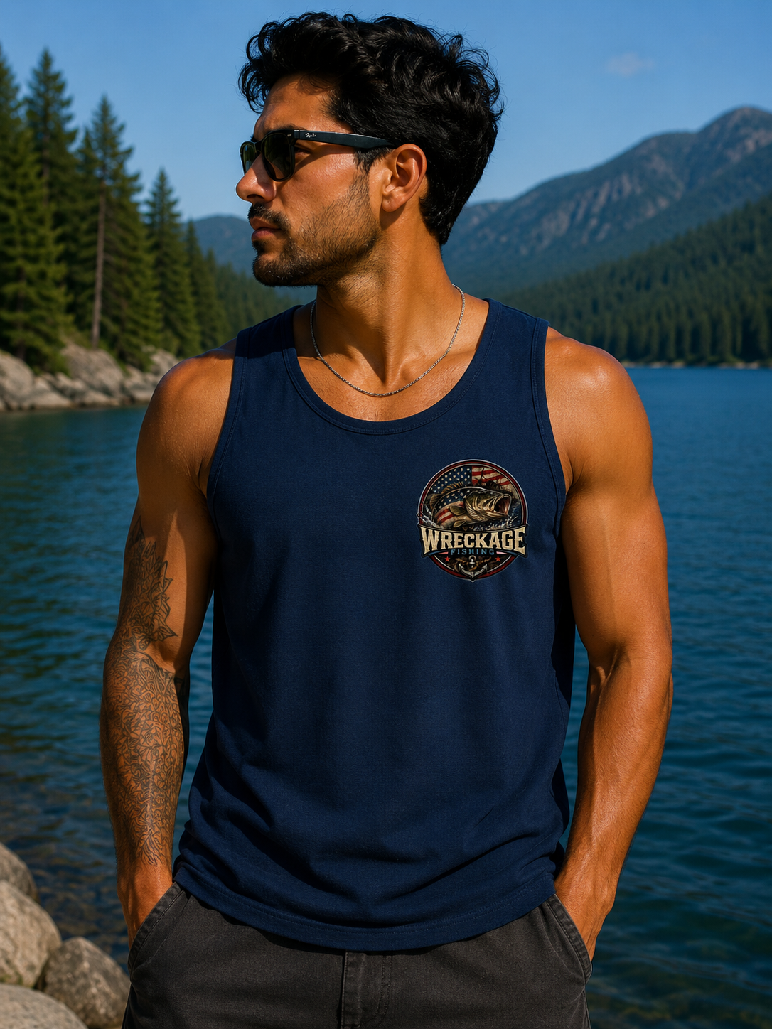 WF Patriotic Bass Men's Tank top navy front.png