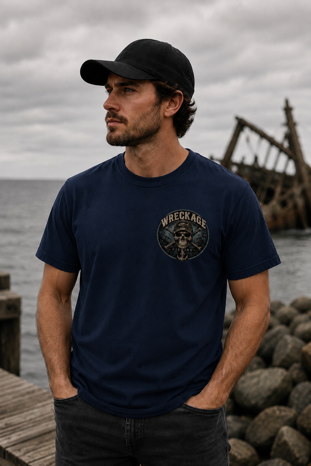 WF Skull and Wreckage Tshirt navy front.png