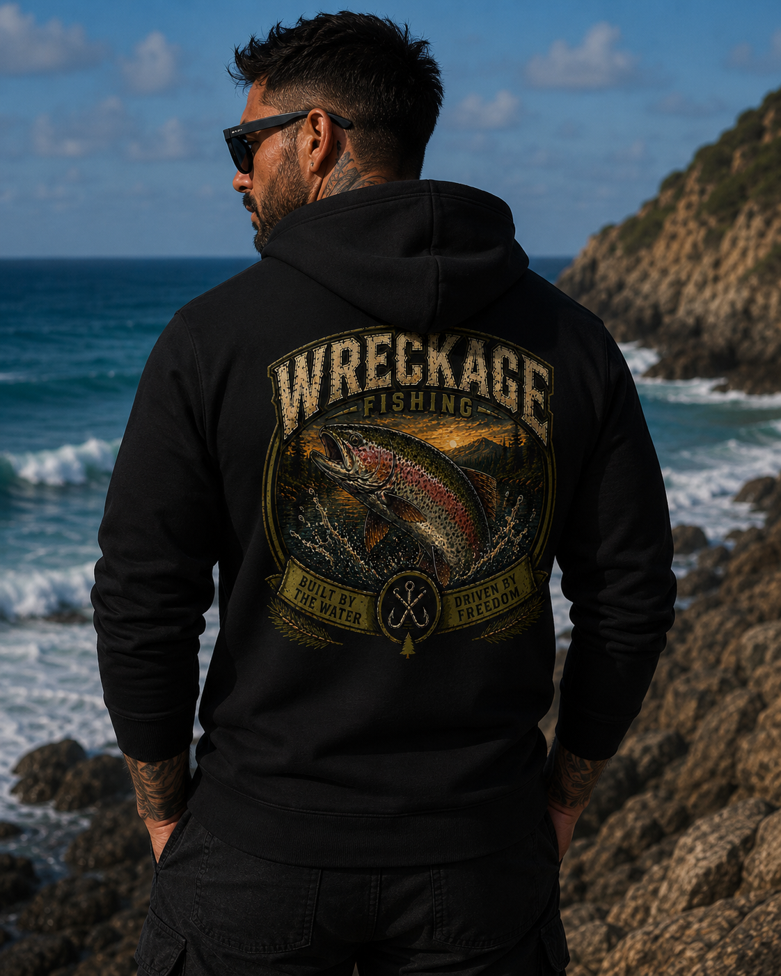 WF Rainbow Trout Hoodie black Back.png
