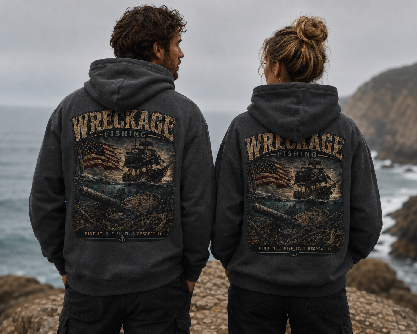 WF Pirate Ship and American Flag hoodie charcoal back.png