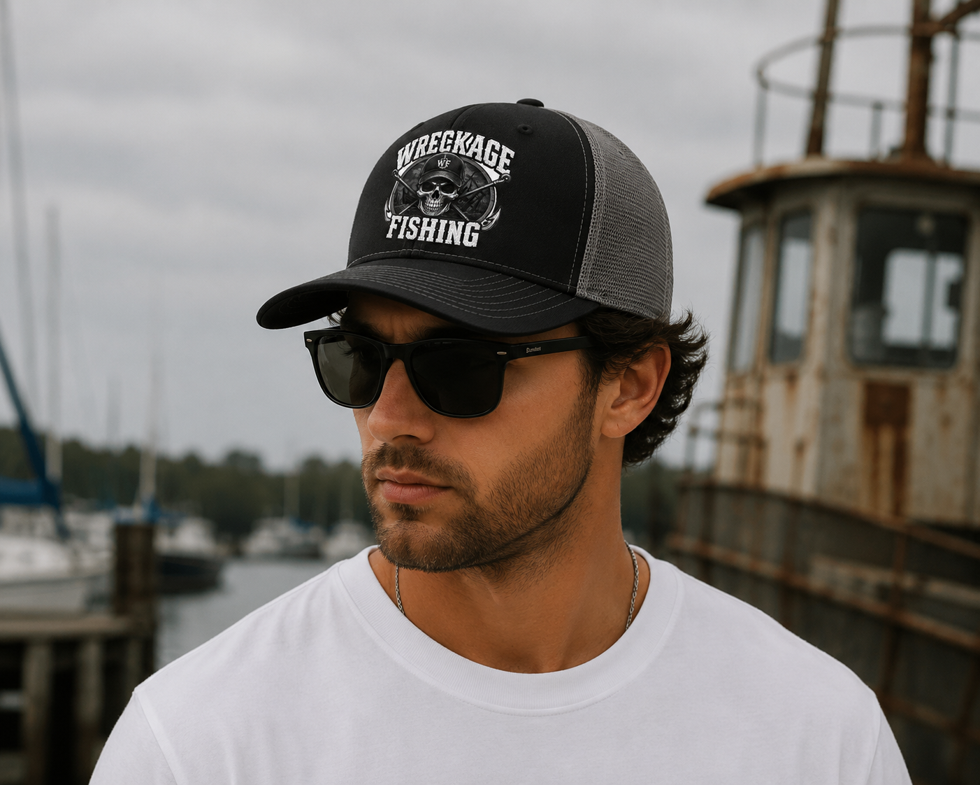 WF Skull and Hooks Trucker Hat black:charcoal side.png
