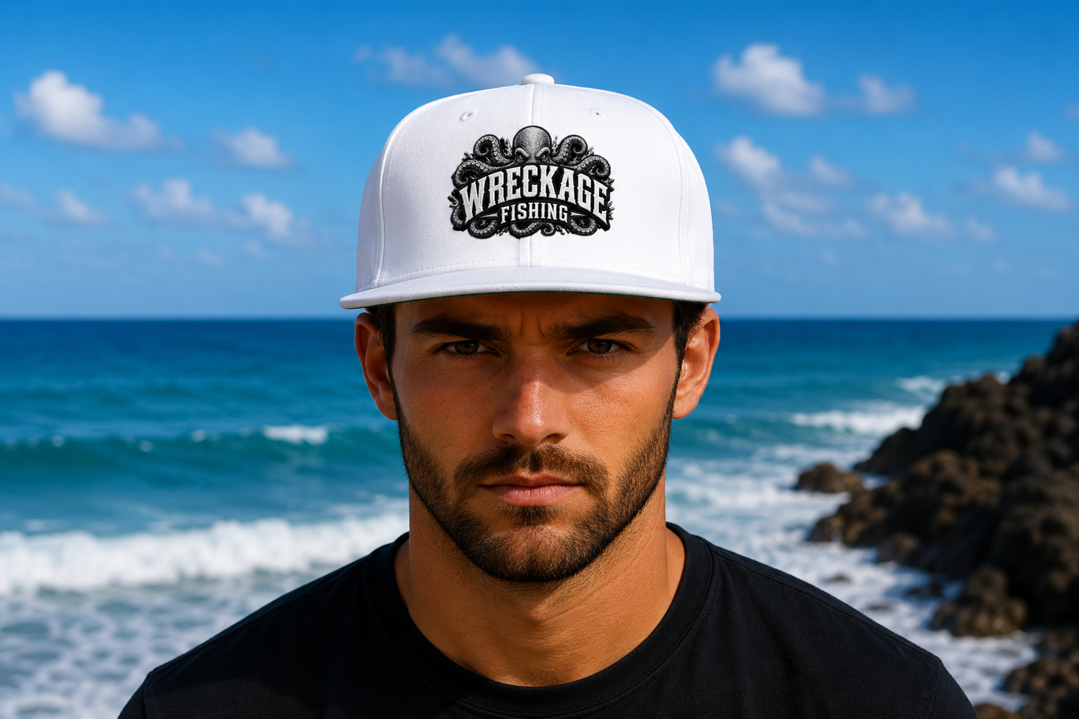 WF Octopus Flat Bill Hat white Front.png