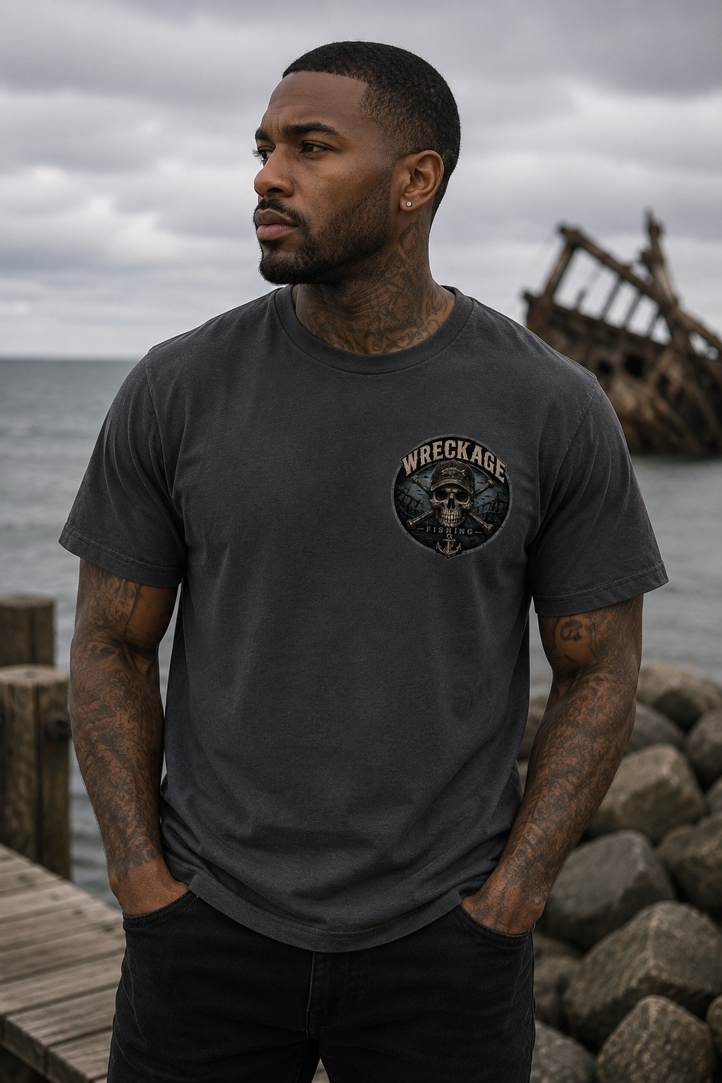 WF Skull and Wreckage Tshirt charcoal front.png