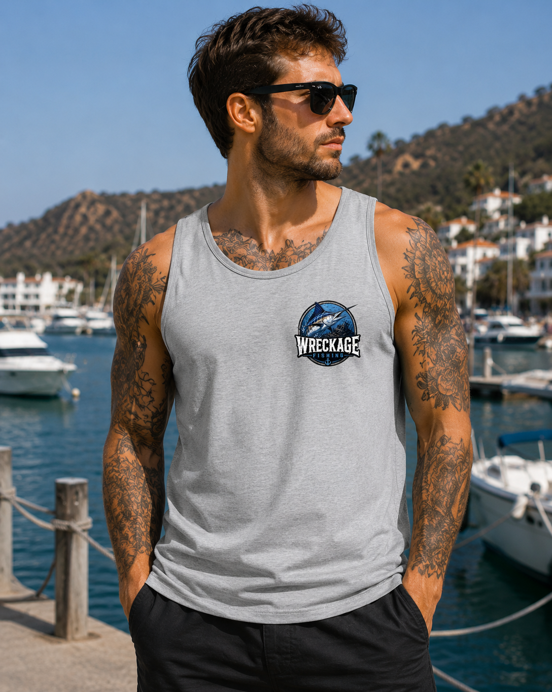 WF marlin men's Tank Top sports gray front.png