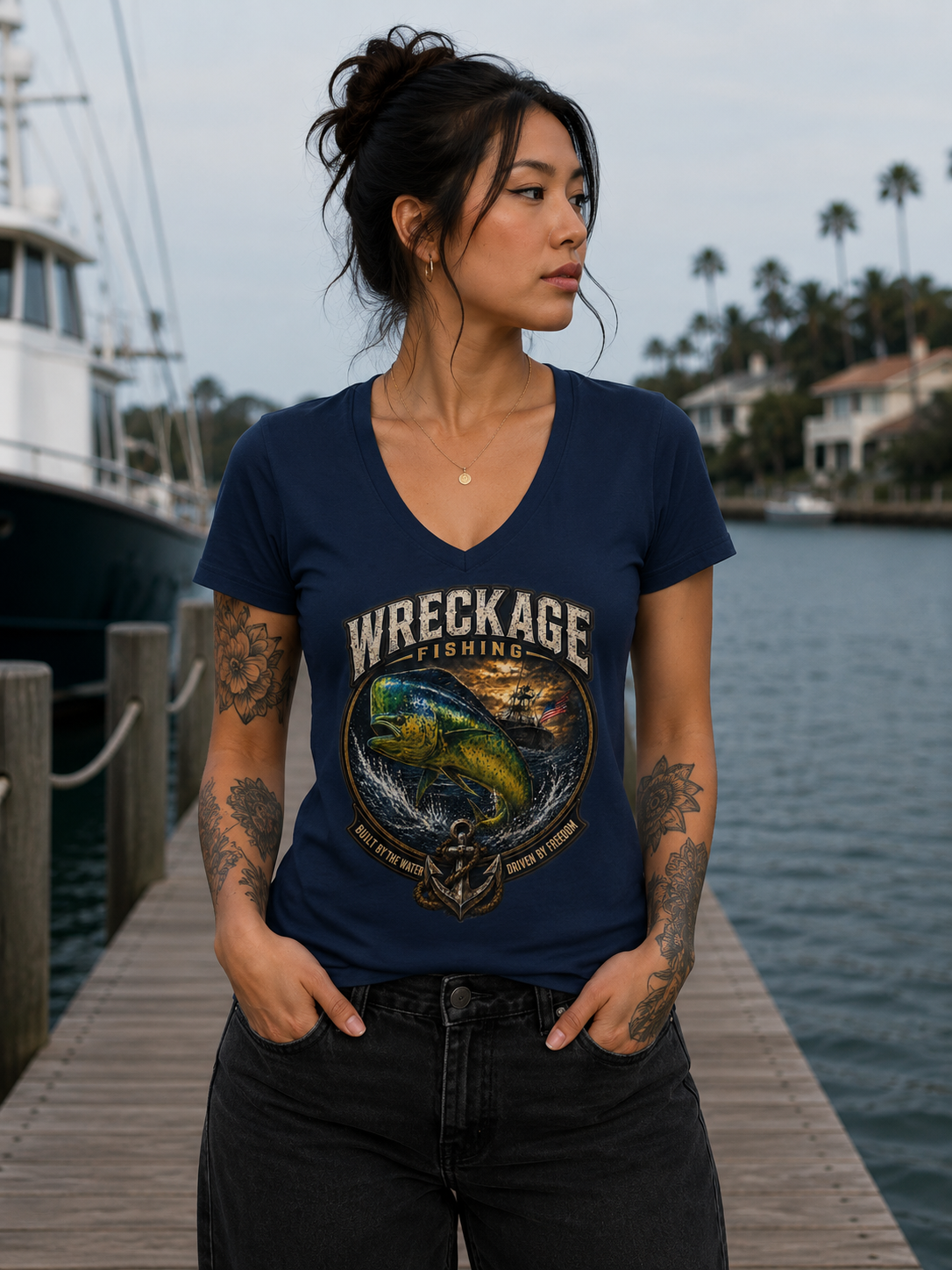 WF Dorado Women's V-Neck navy.png