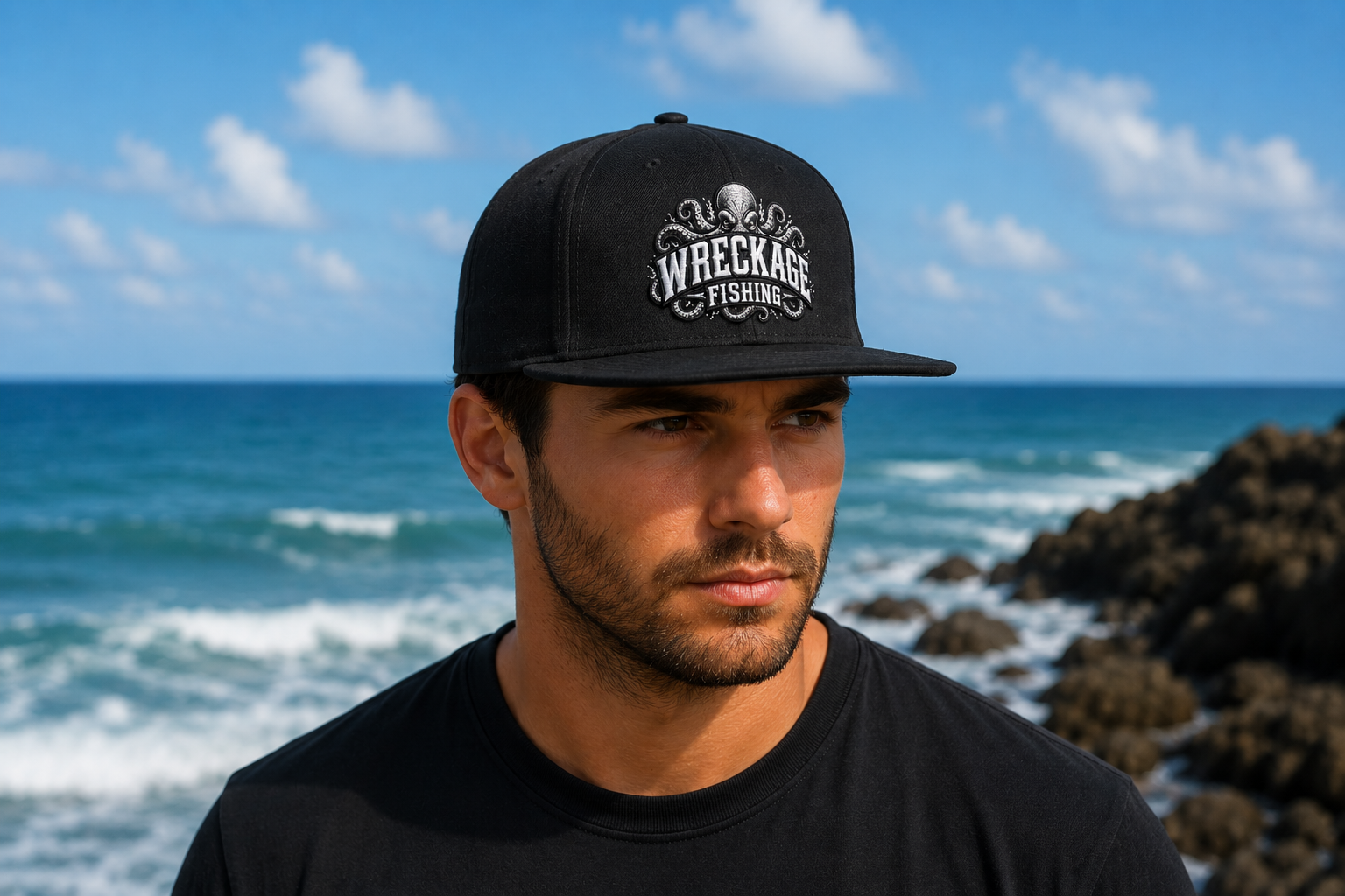 WF Octopus Flat Bill Hat Black Side.png