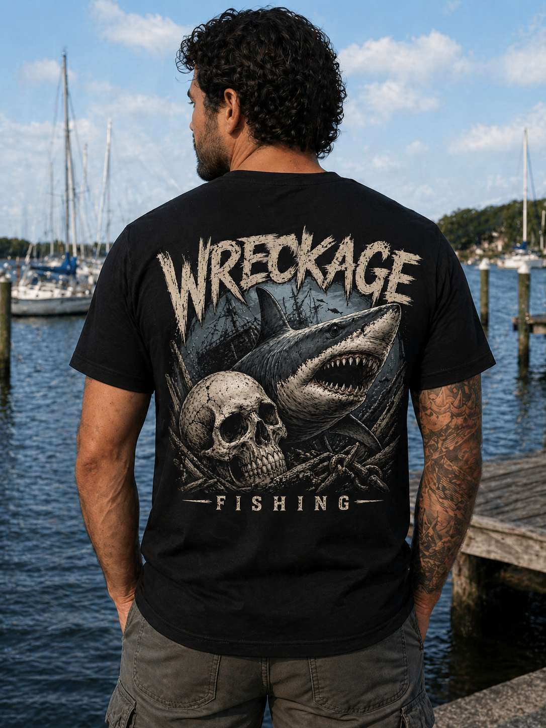 WF Skull and Shark Tshirt Black Back.png