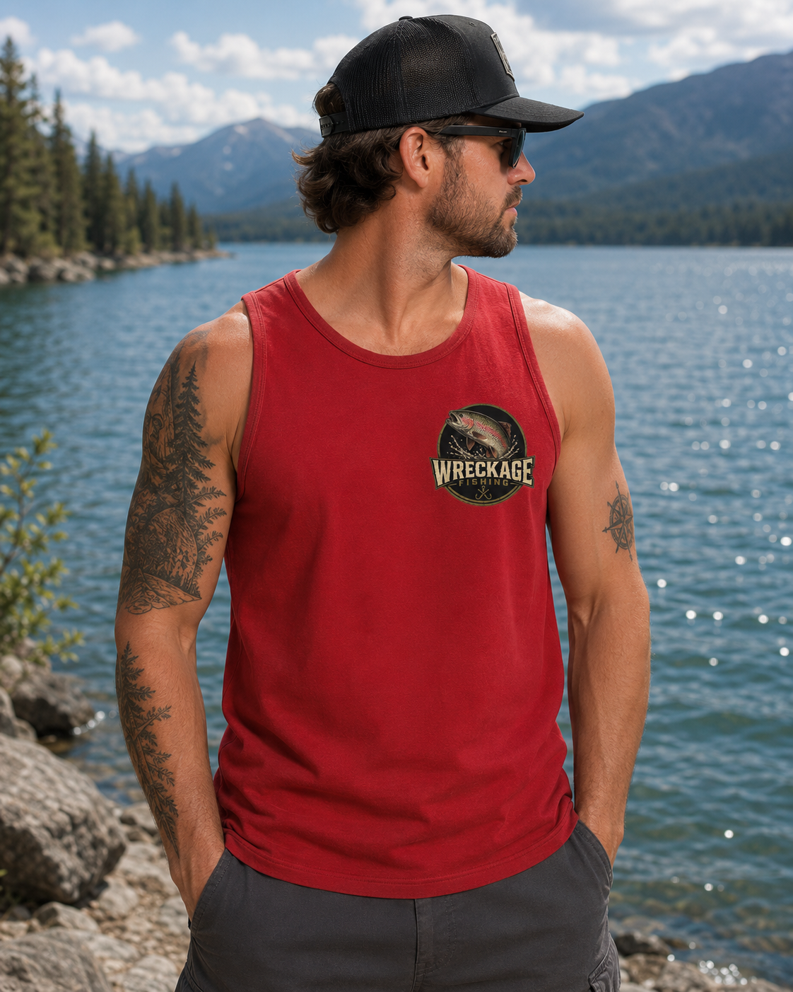 WF Rainbow Trout Men's Tank Top red front.png