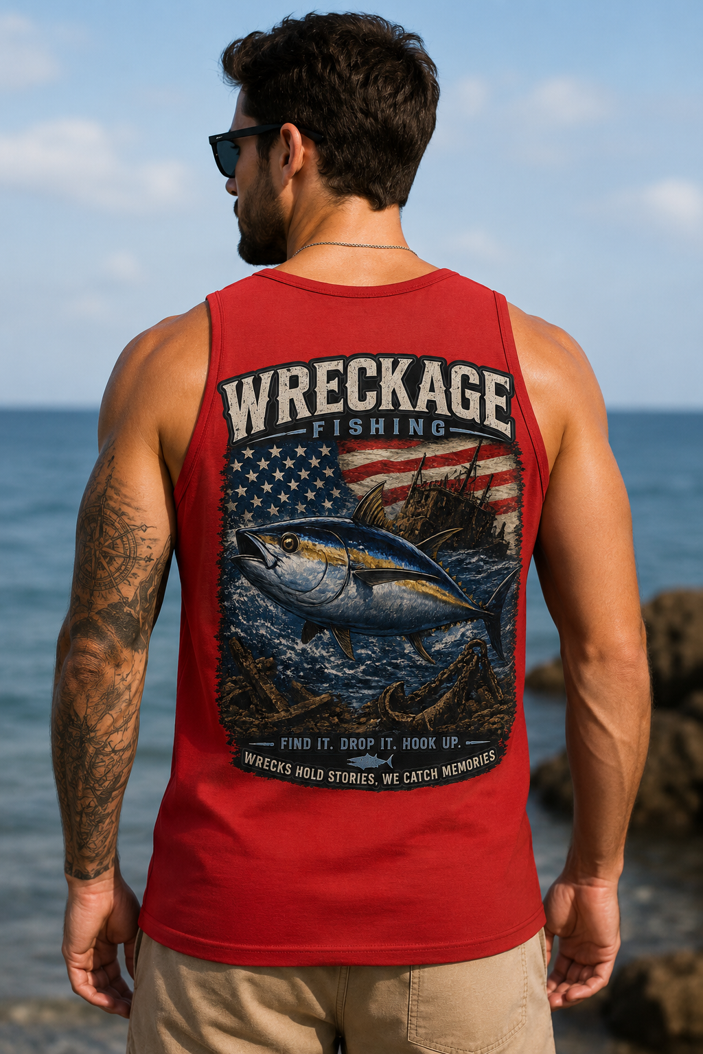 WF Bluefin tuna Mens Tank top red back.png