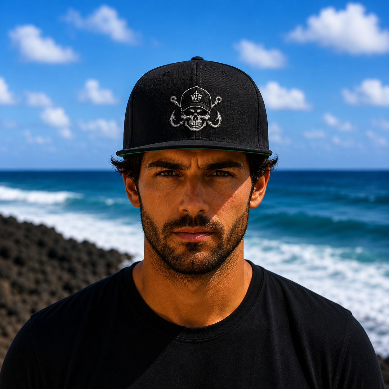 Wreckage Fishing WF Skull Flat Bill Snapback Hat Embroidered