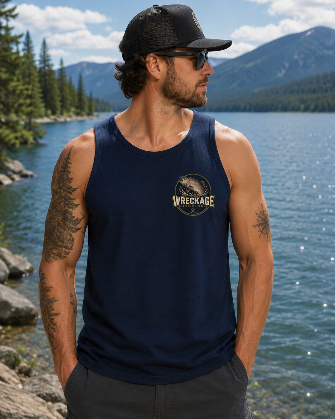 WF Rainbow Trout Men's Tank Top navy front.png