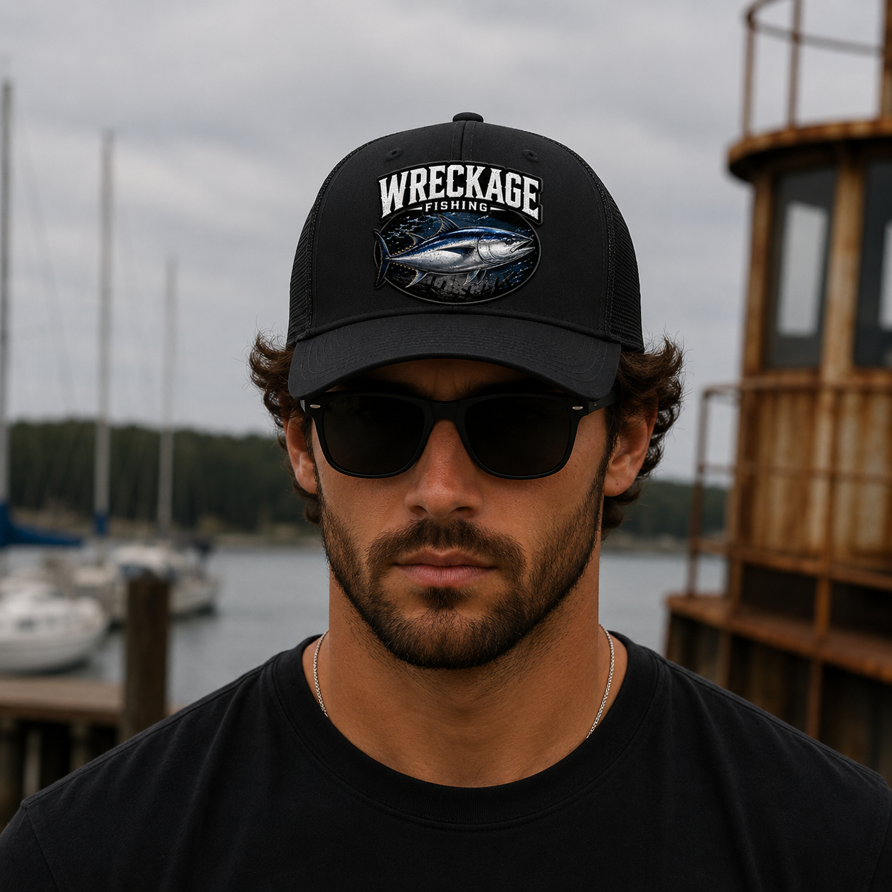 Wf Bluefin Tuna Trucker hat Black:black front.png