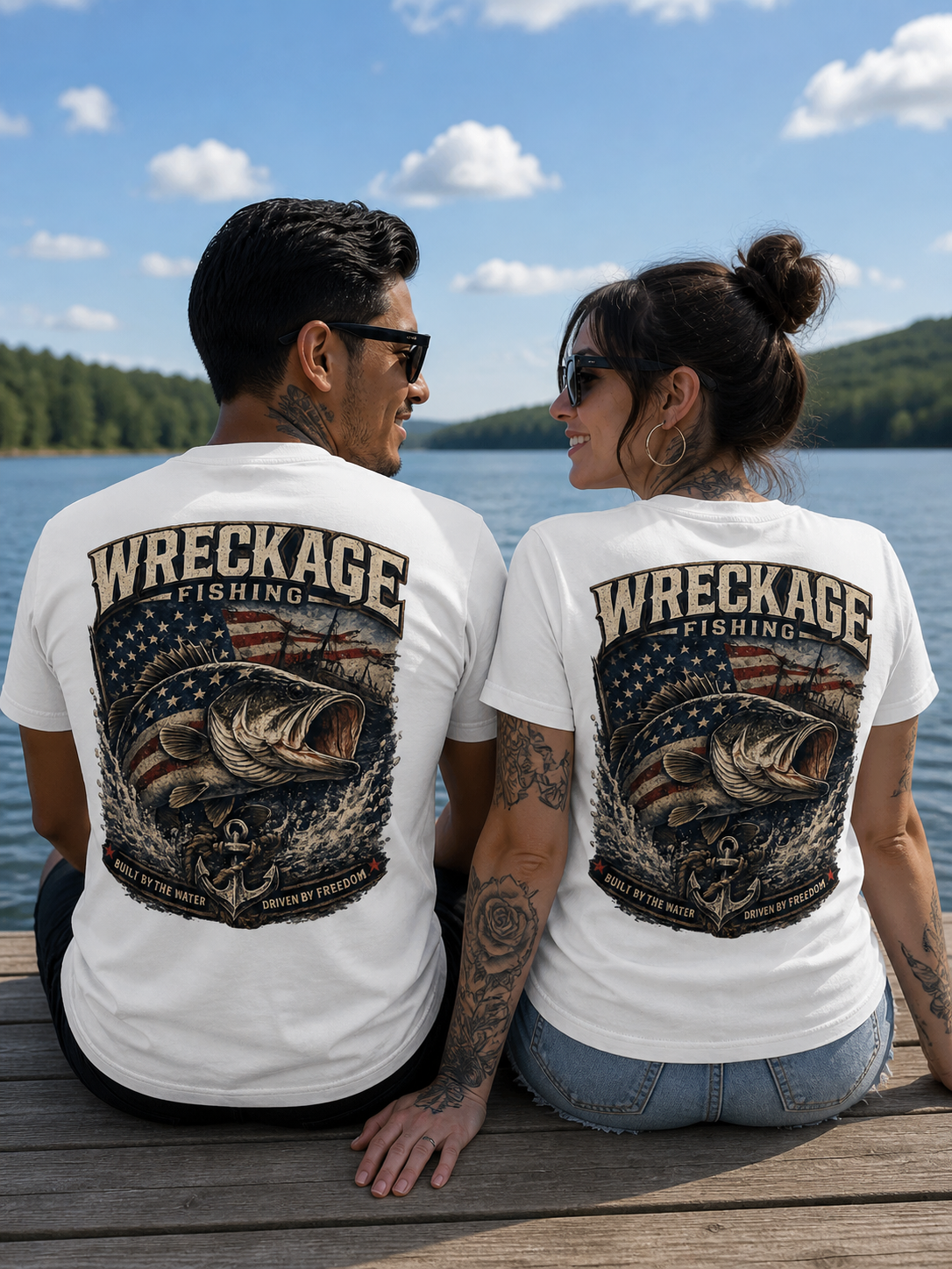 Wreckage Fishing Patriotic Bass Men's T-Shirt