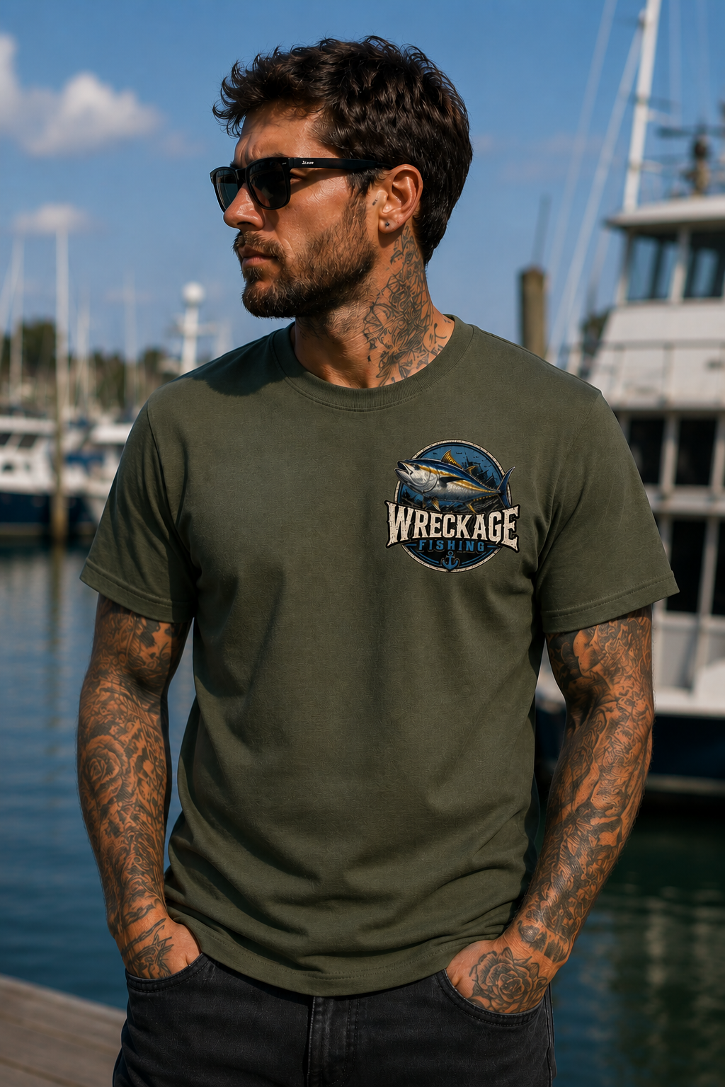 WF Bluefin Tuna Tshirt mgreen front.png