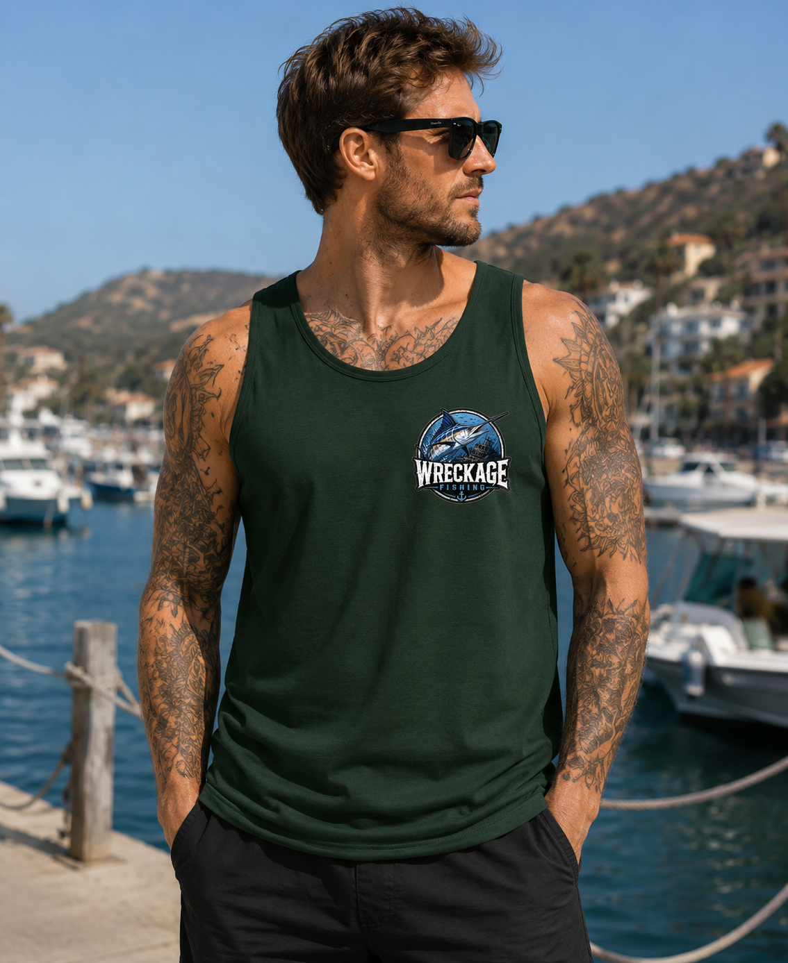 WF marlin men's Tank Top fgreen front.png
