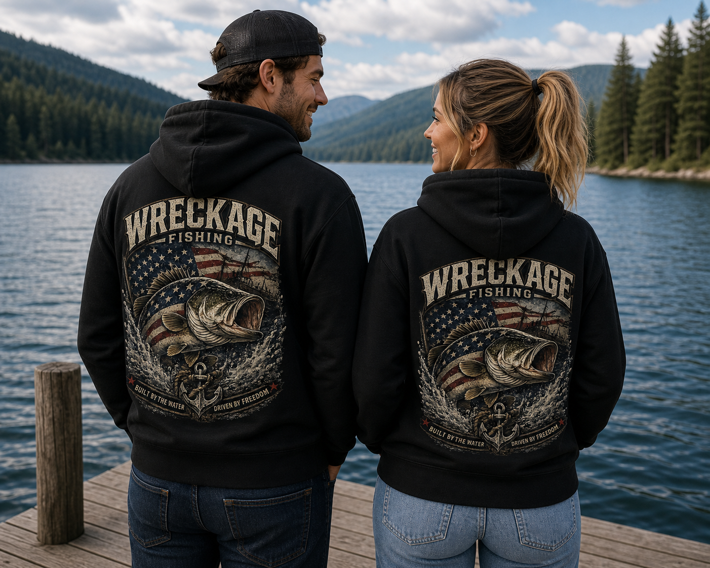 Wreckage Fishing Patriotic Bass Hoodie