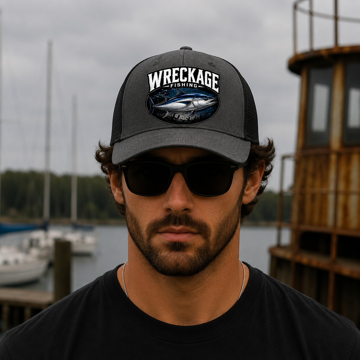 Wreckage Fishing Bluefin Tuna Snapback Trucker Hat Cap Mesh Back