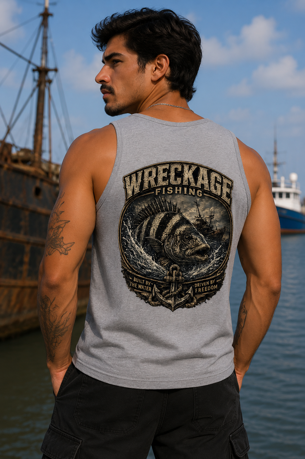 WF Sheepshead Men's tank top sports gray back.png