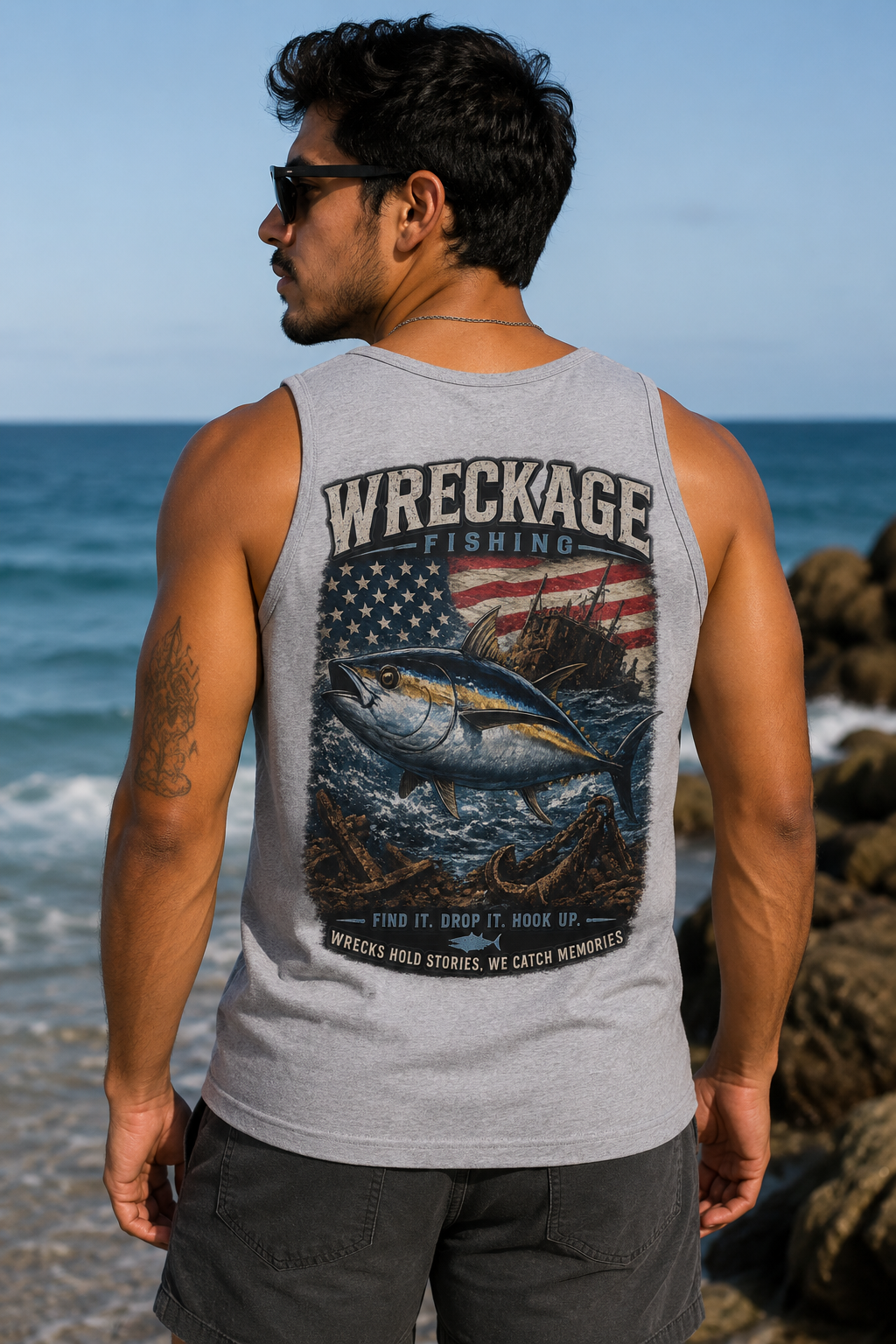 WF Bluefin tuna Mens Tank top sports gray back.png