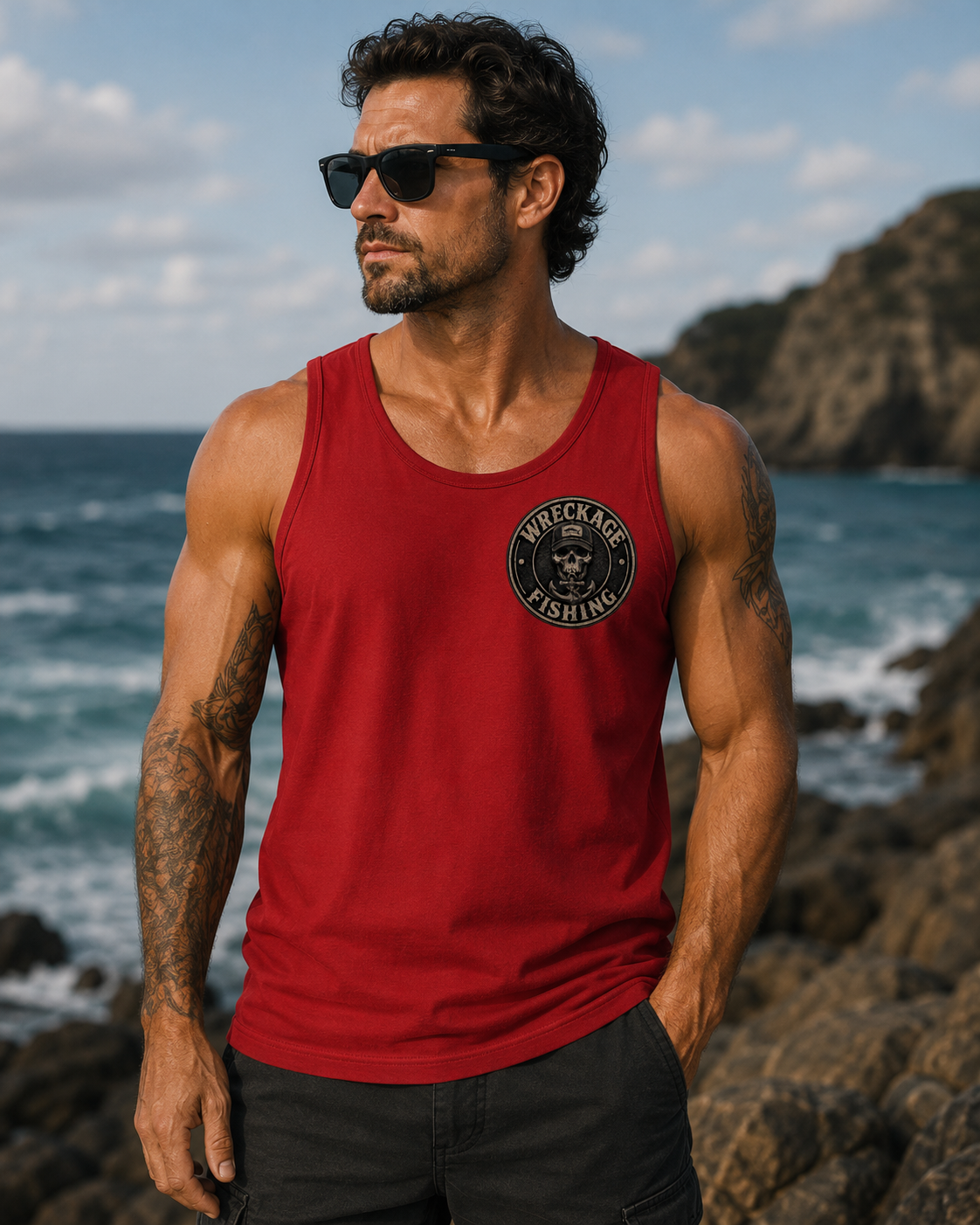 WF Black and Gray Skull Men's Tank Top red Front.png