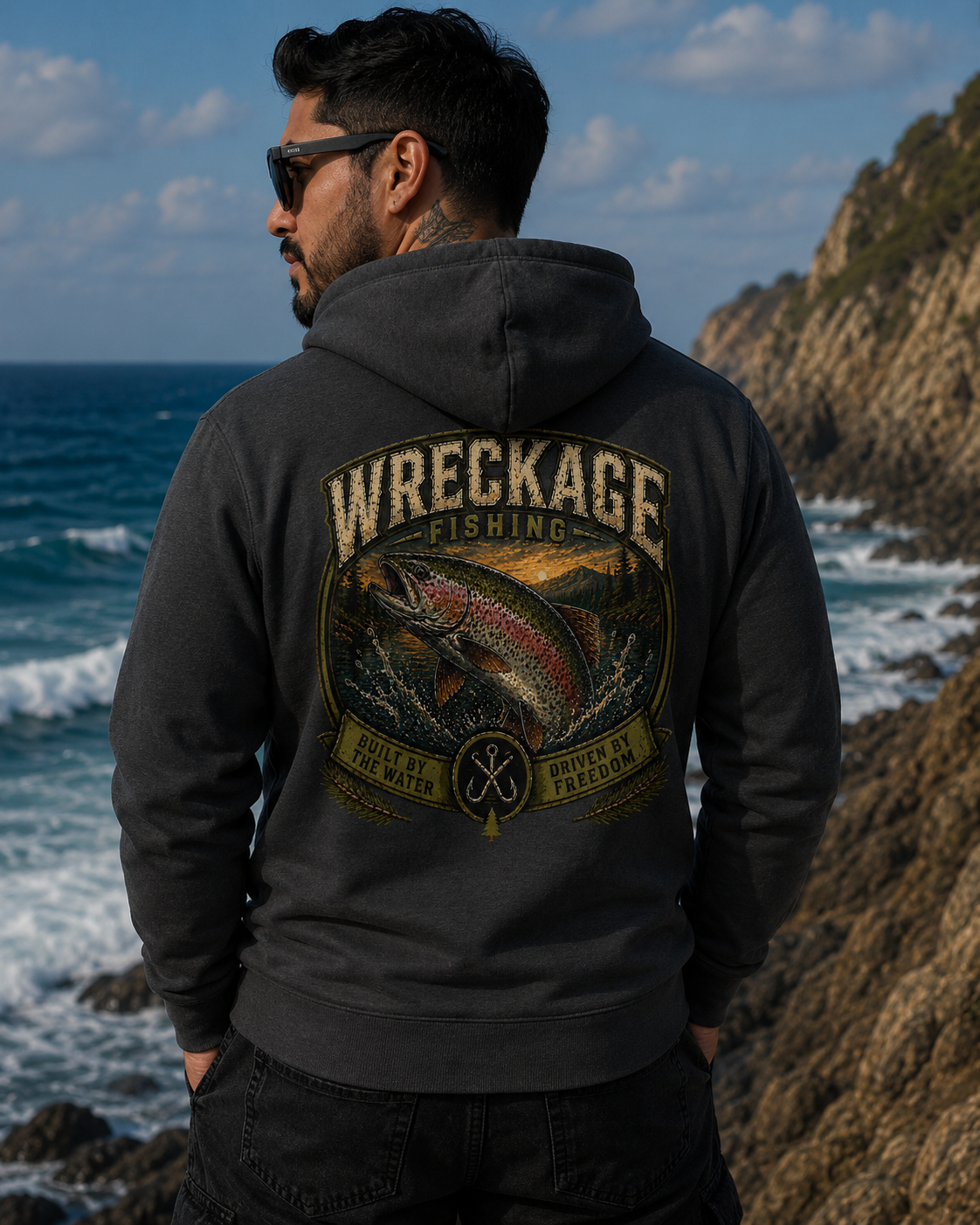 WF Rainbow Trout Hoodie charcoal Back.png