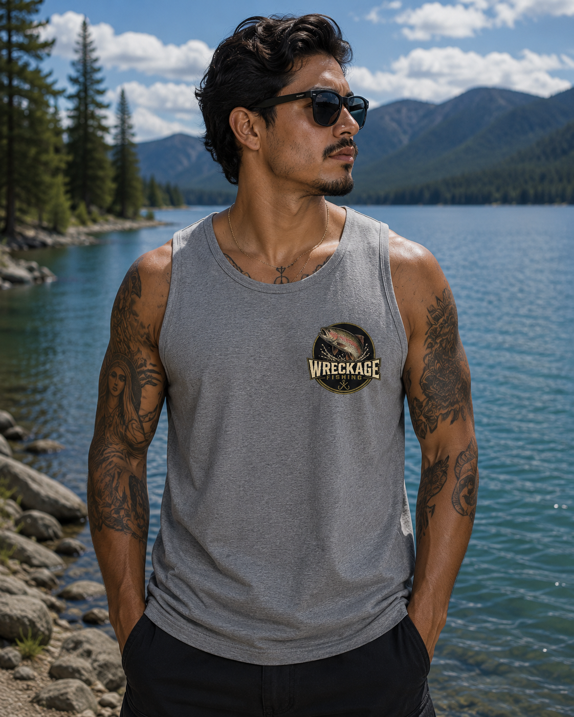 WF Rainbow Trout Men's Tank Top sports gray front.png