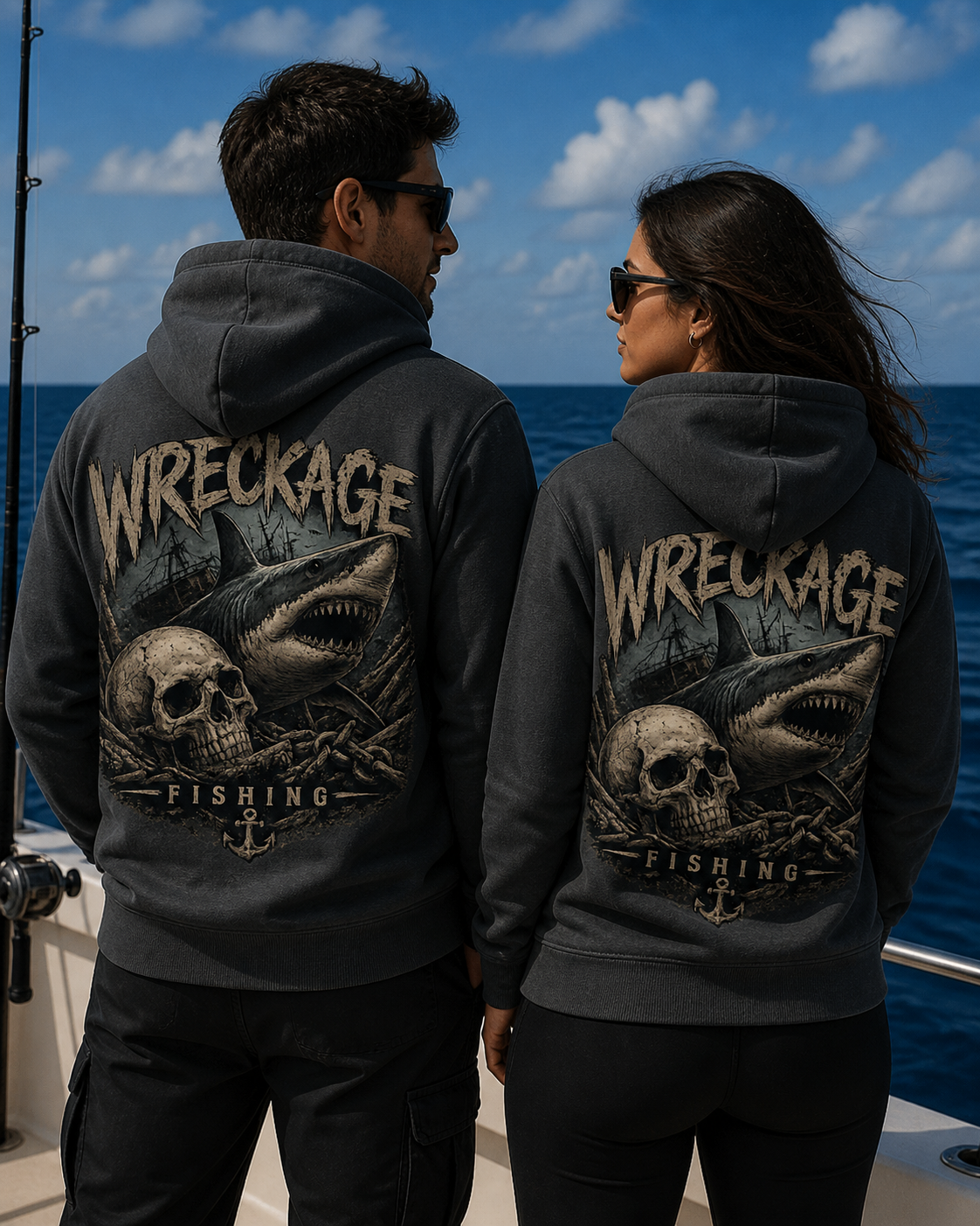 WF skull and shark Hoodie charcoal Back.png