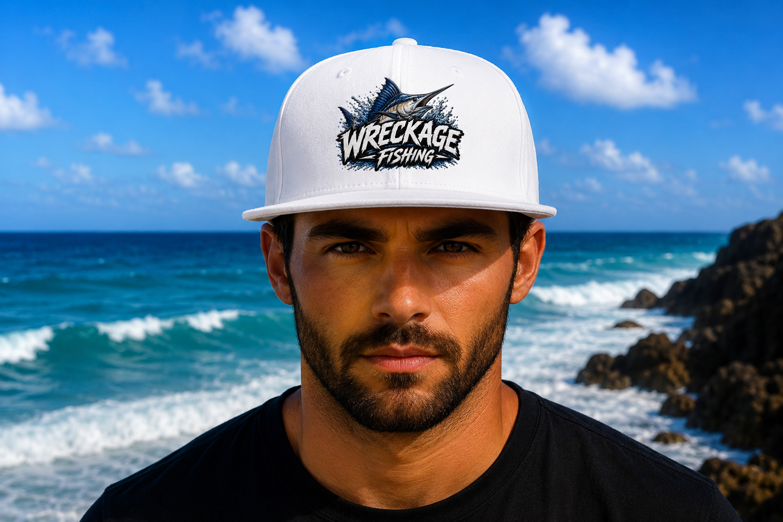 WF Marlin Flat Bill Hat white Front.png