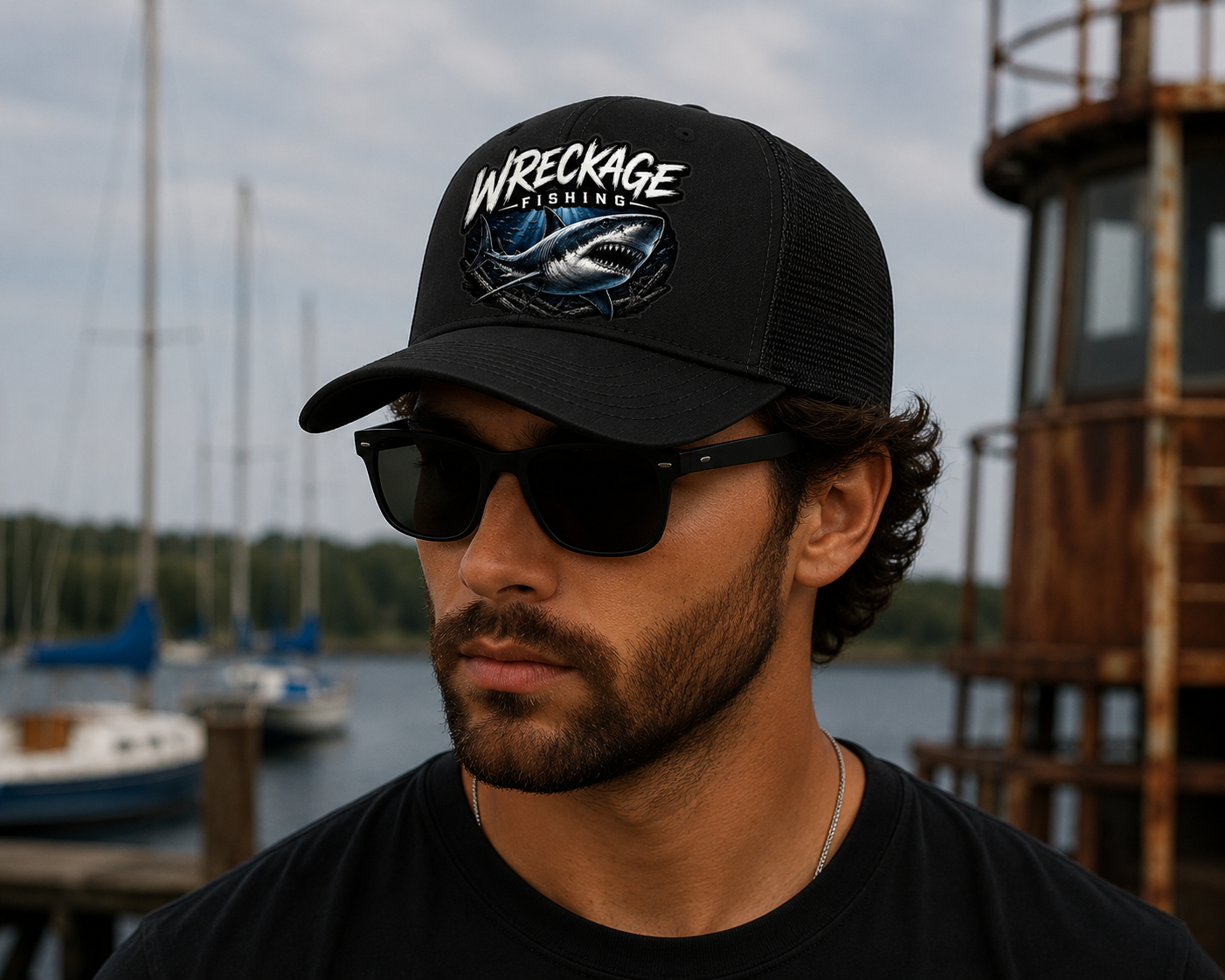 Wf shark Trucker hat Black:black side.png