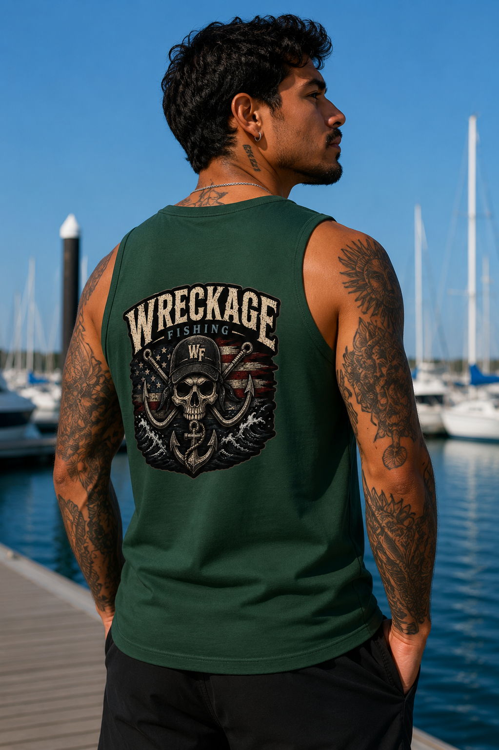 WF Hat and Skull Men's Tank Top fgreen Back.png