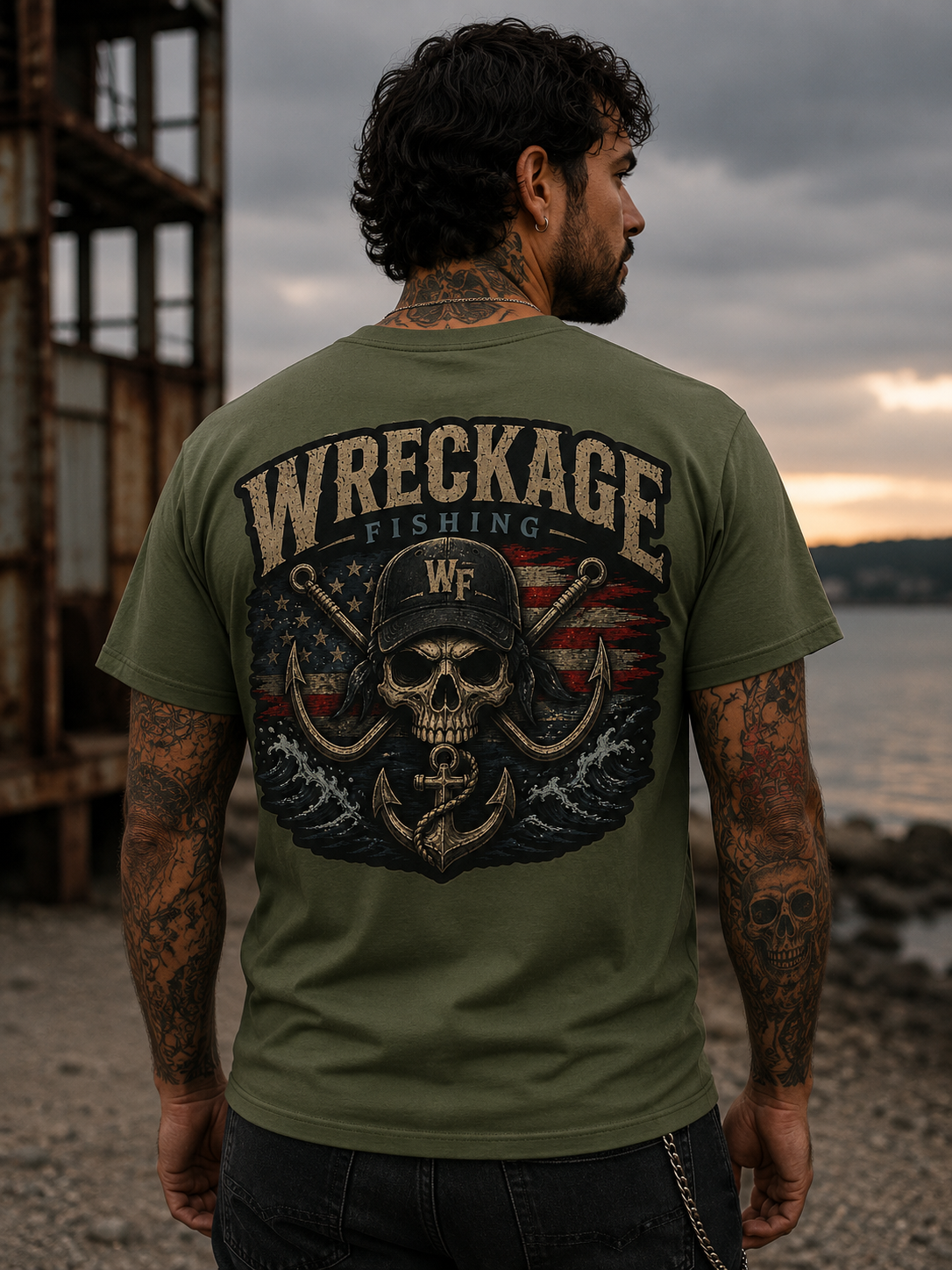 Wreckage Fishing Hat and Skull Men's T-Shirt