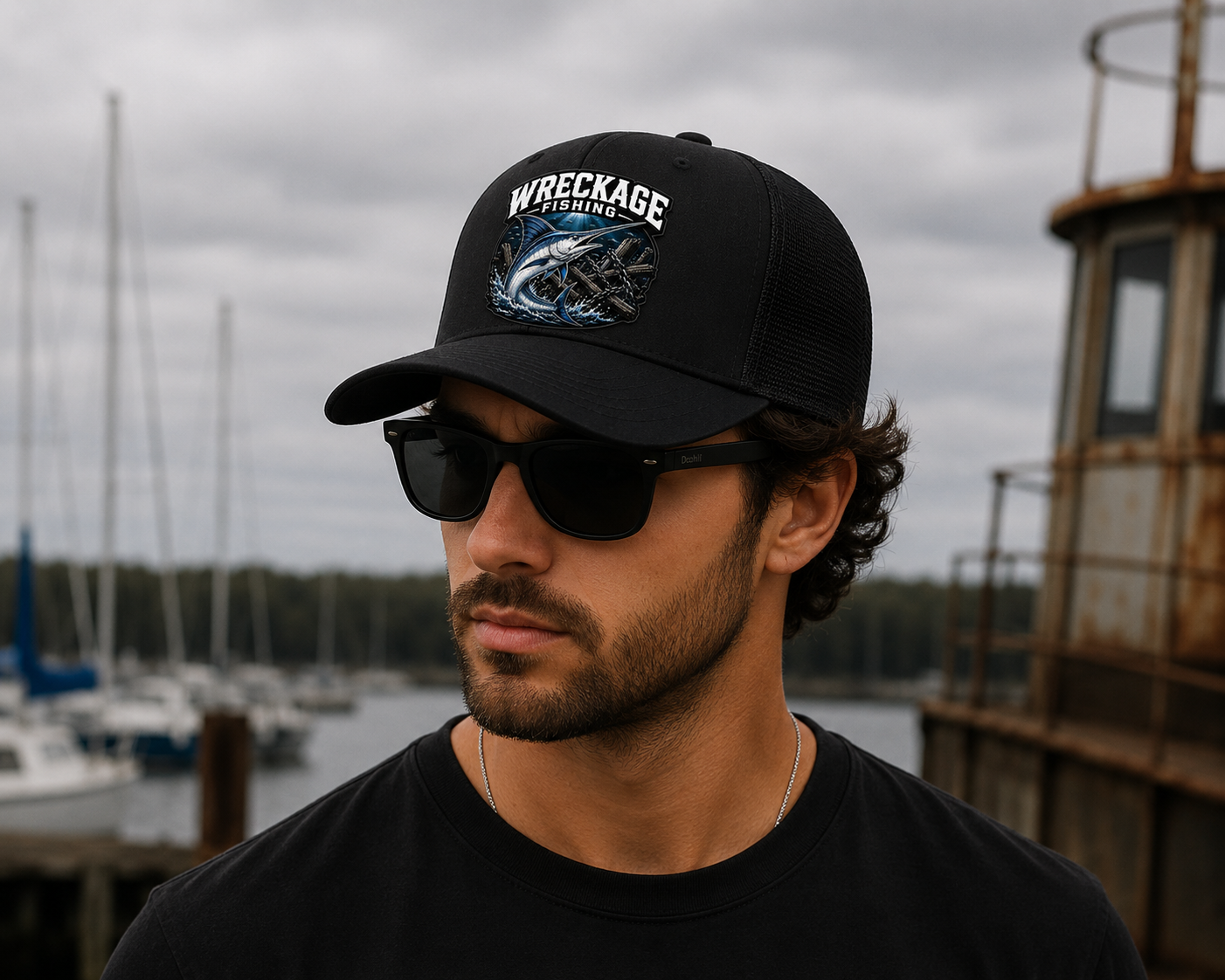 WF Marlin Trucker hat Black:black side.png