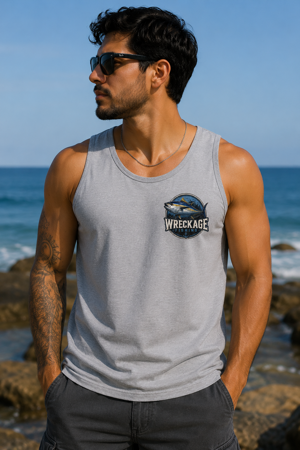 WF Bluefin tuna Mens Tank top sports gray front.png