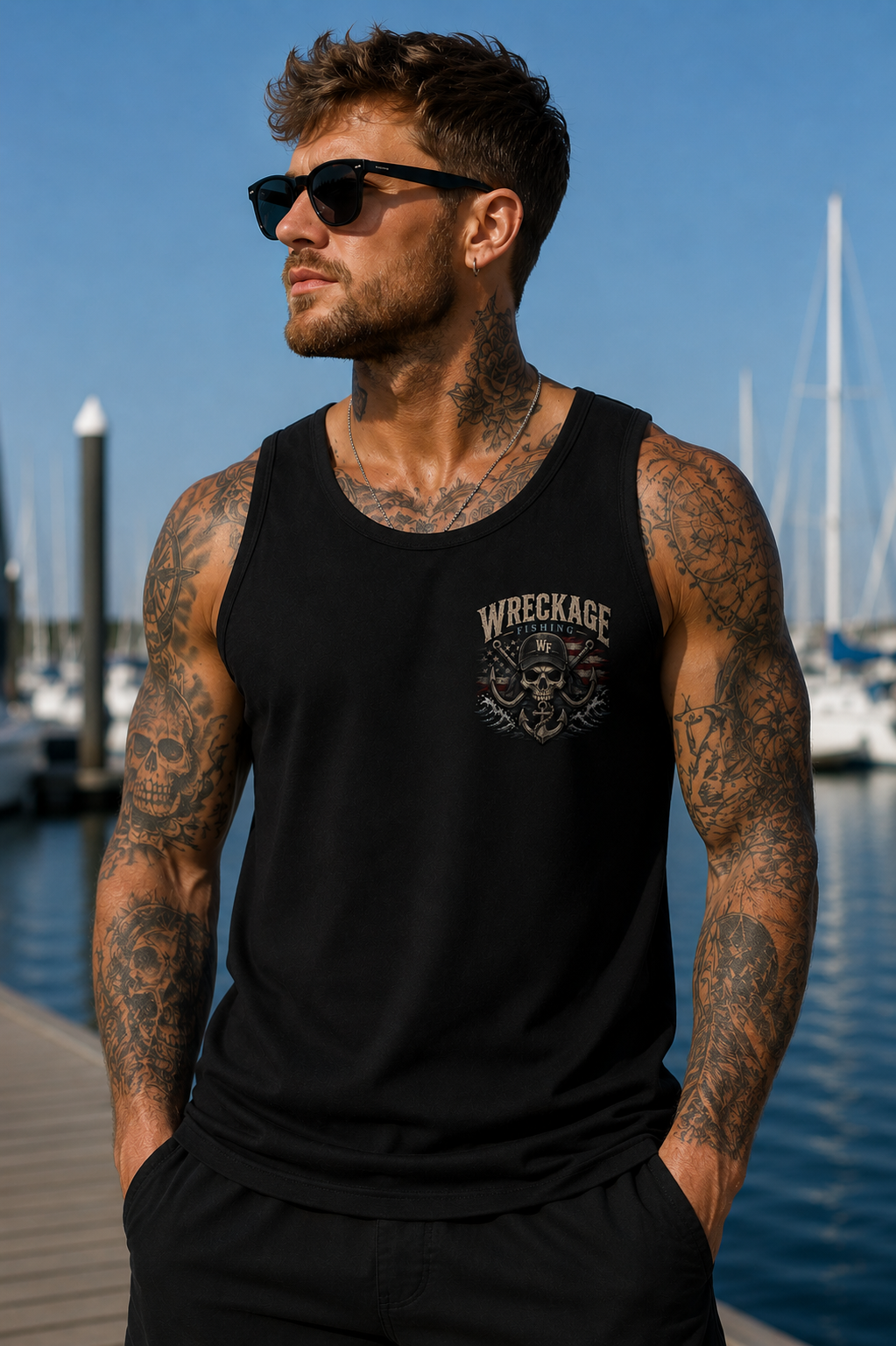 WF Hat and Skull Men's Tank Top Black front.png