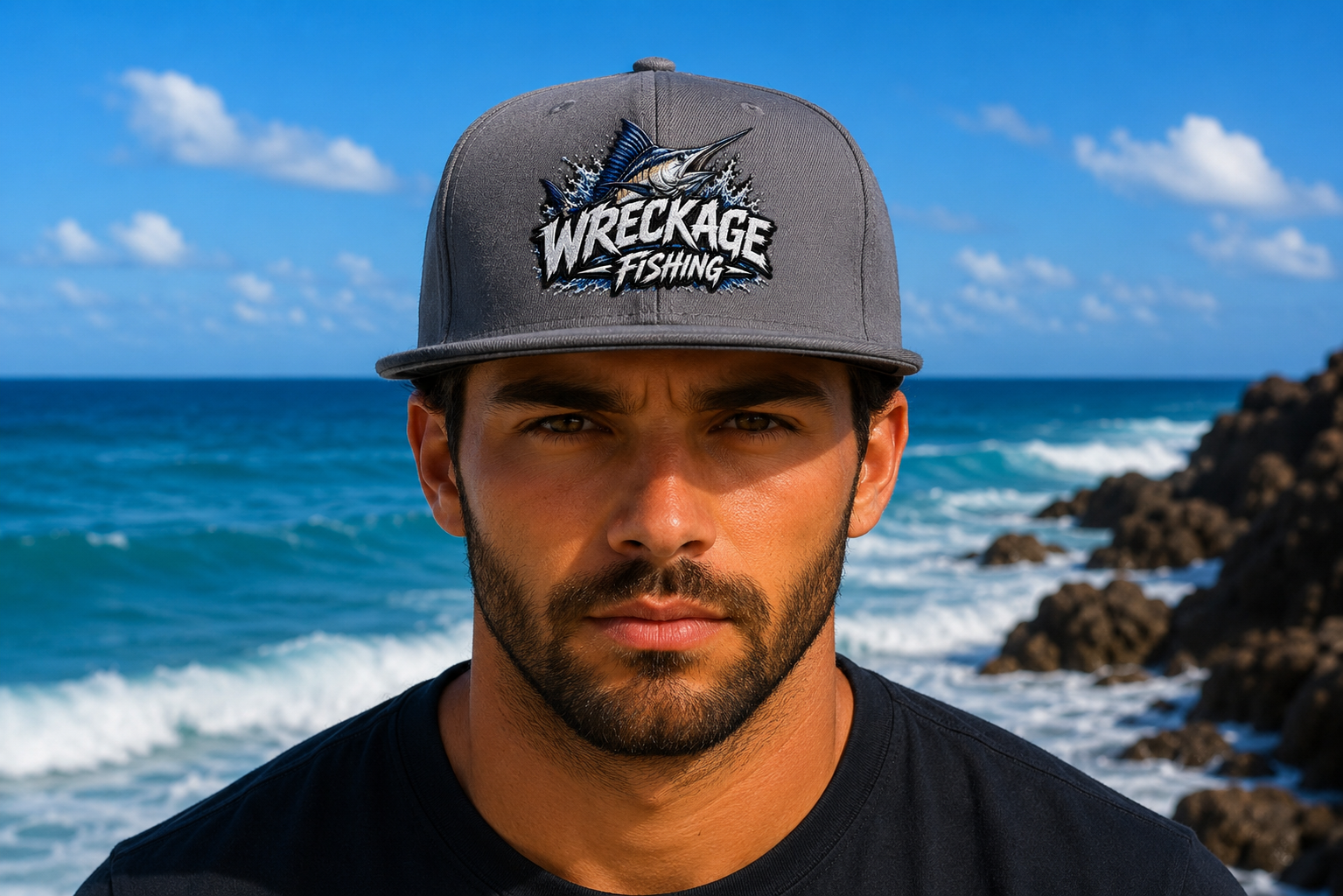 WF Marlin Flat Bill Hat gray Front.png