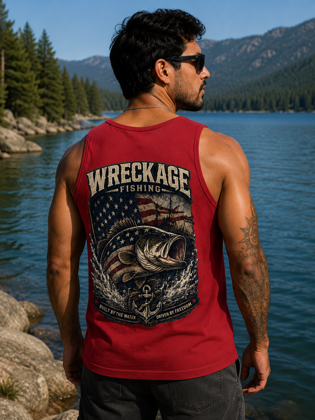 WF Patriotic Bass Men's Tank top red back.png