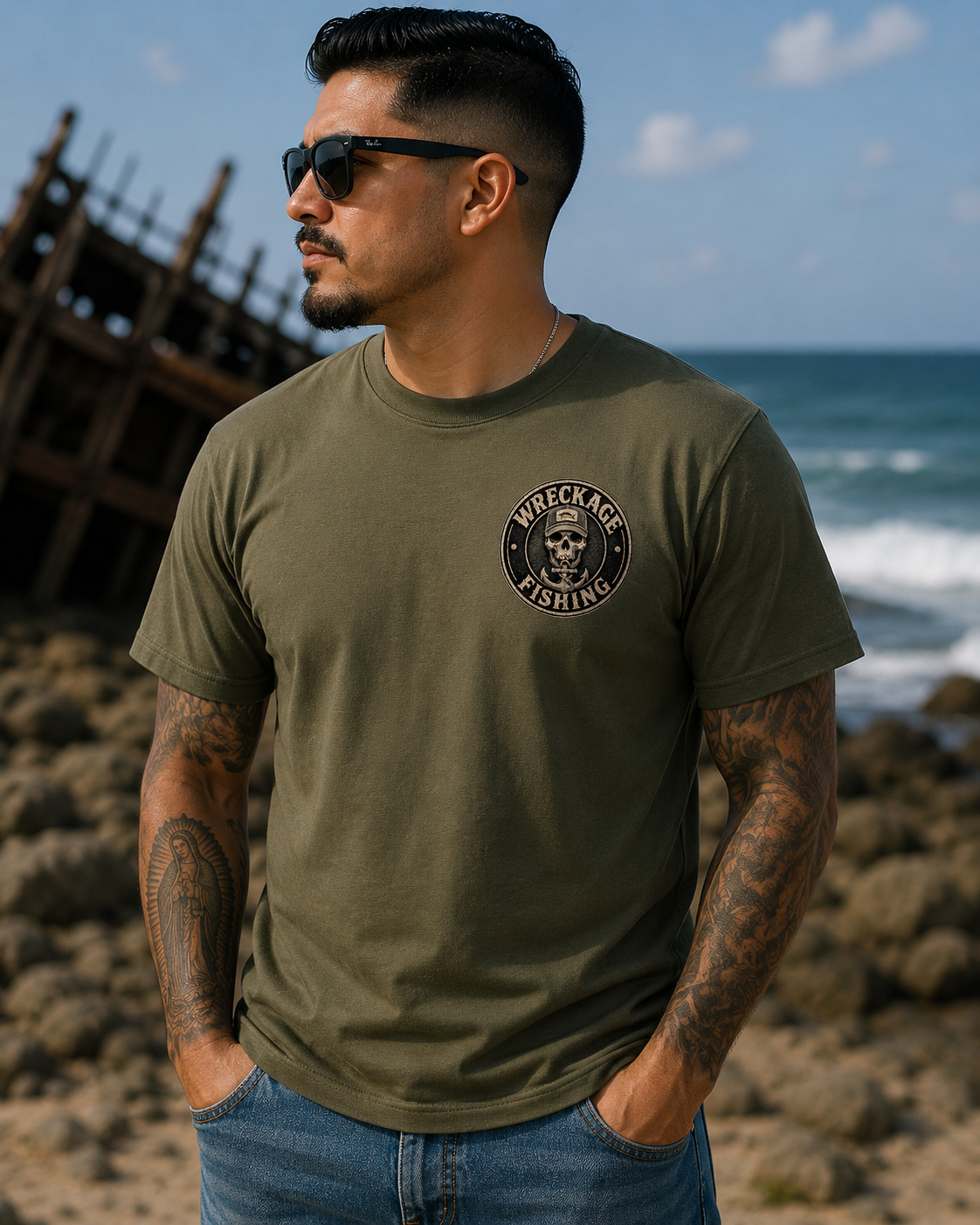 WF Black and Gray Skull Tshirt mgreen front.png