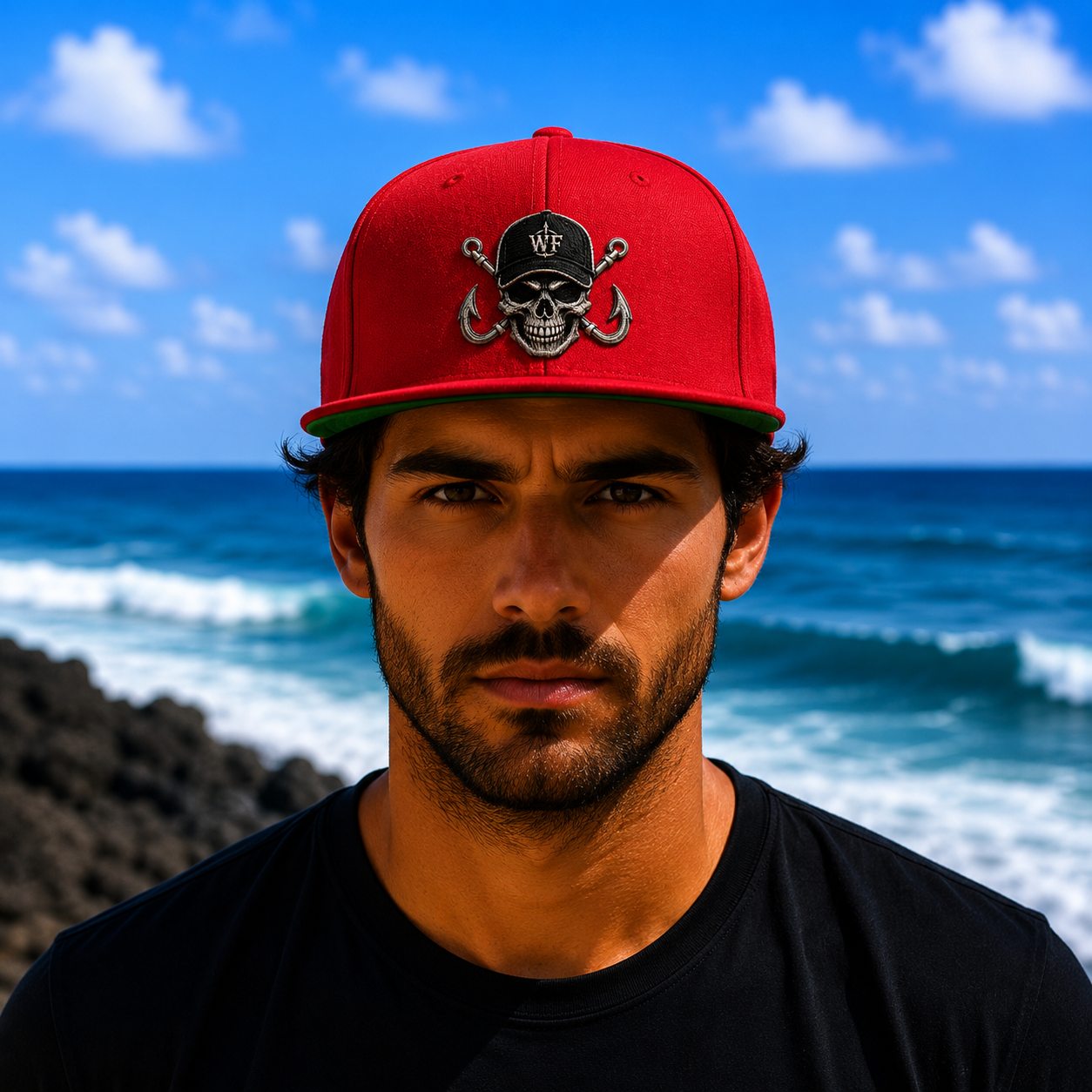 WF WF Skull Flat Bill Hat red Front.png