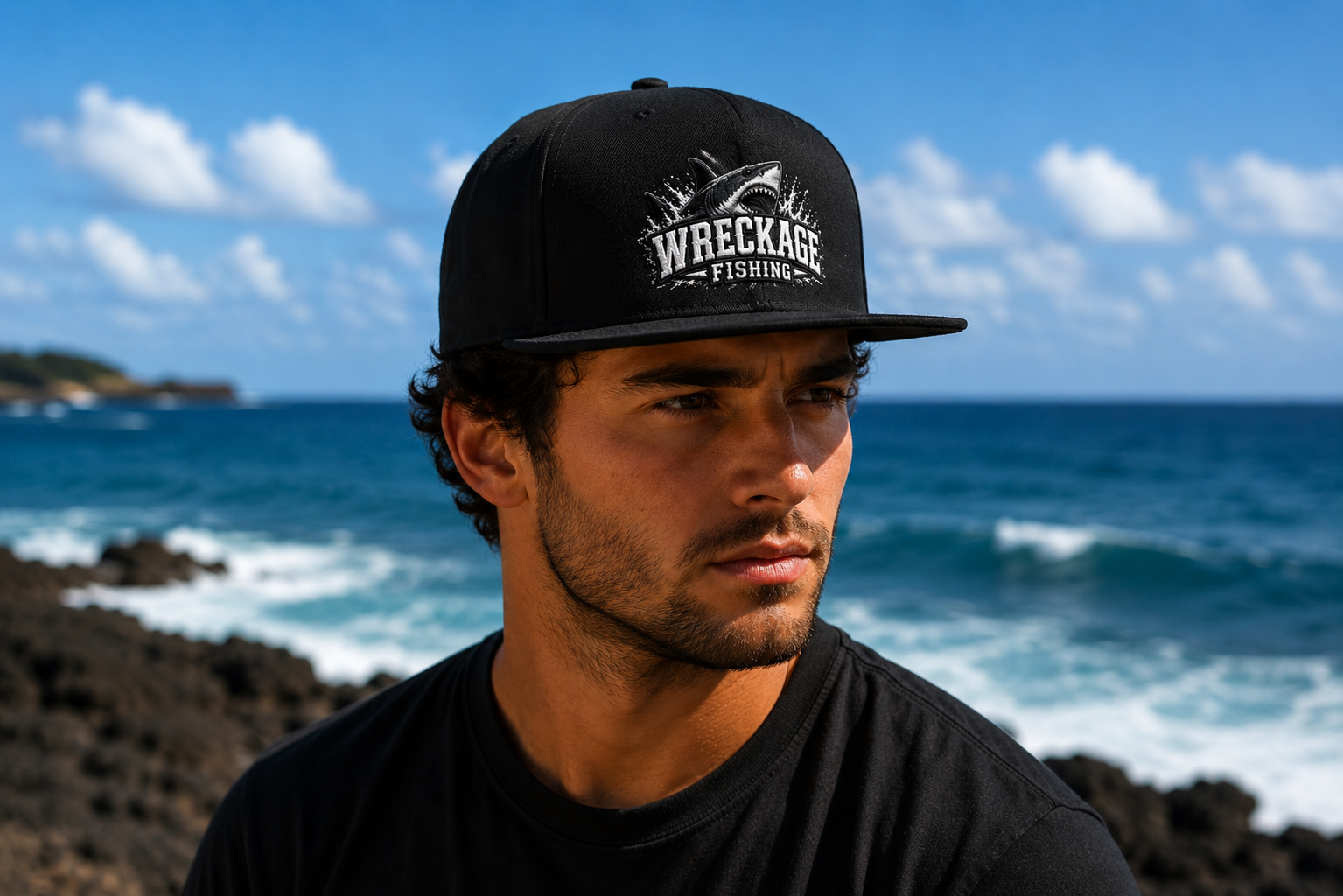 WF Shark Flat Bill Hat Black side.png