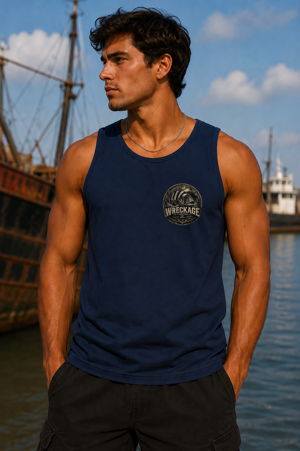 WF Sheepshead Men's tank top navy front.png