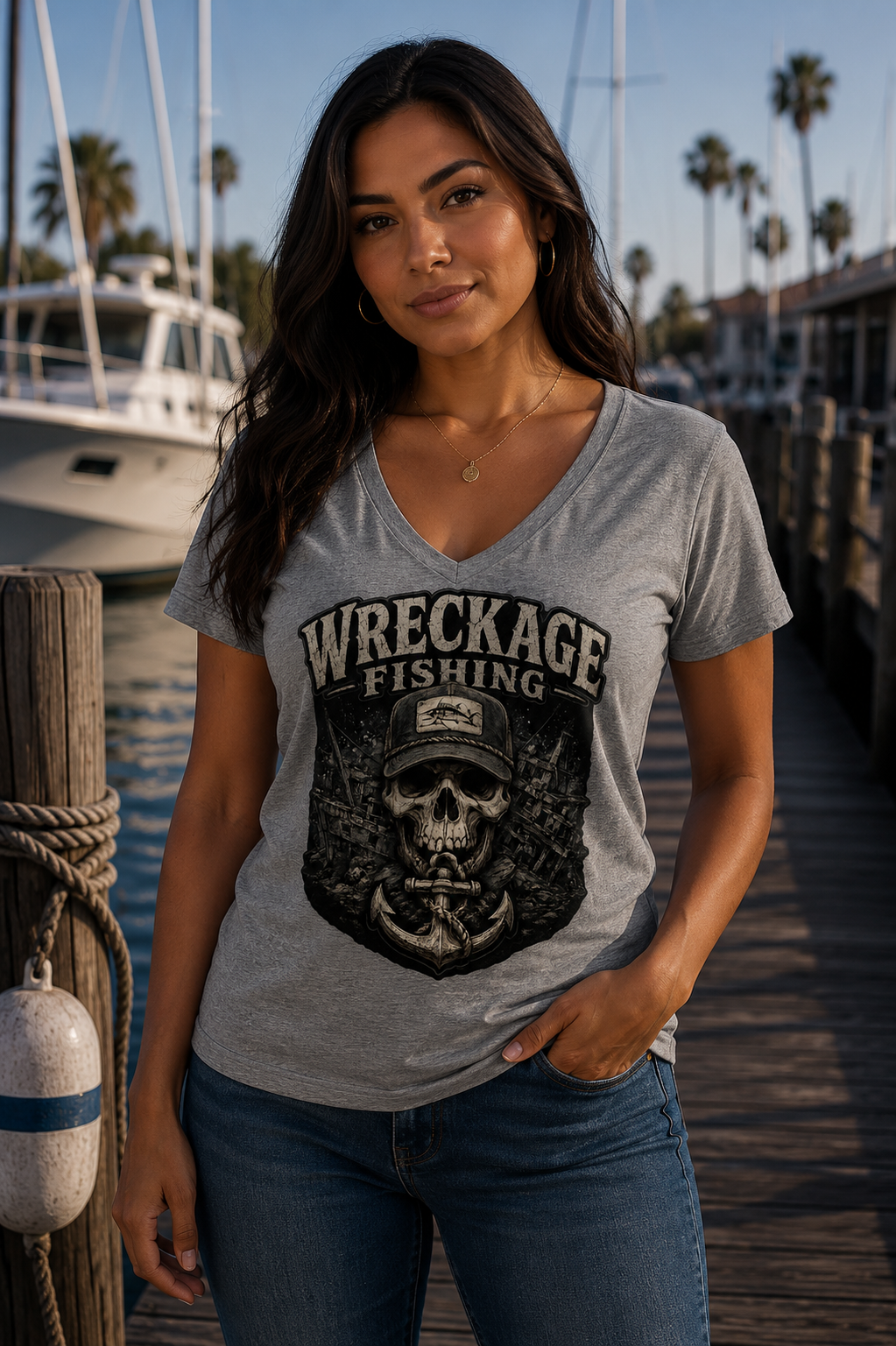 WF Black and Gray Skull Women's V-Neck sports gray.png