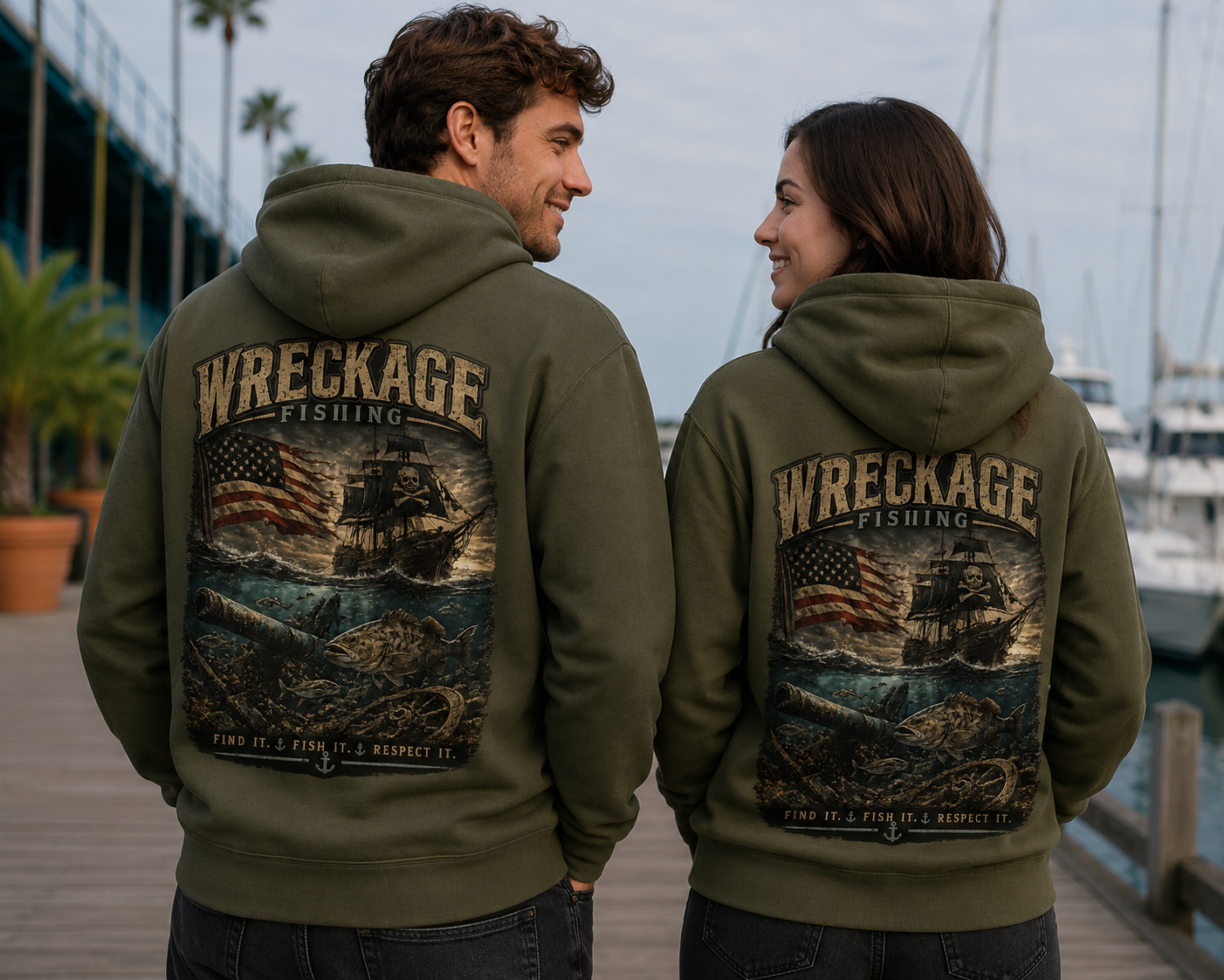WF Pirate Ship and American Flag hoodie mgreen back.png