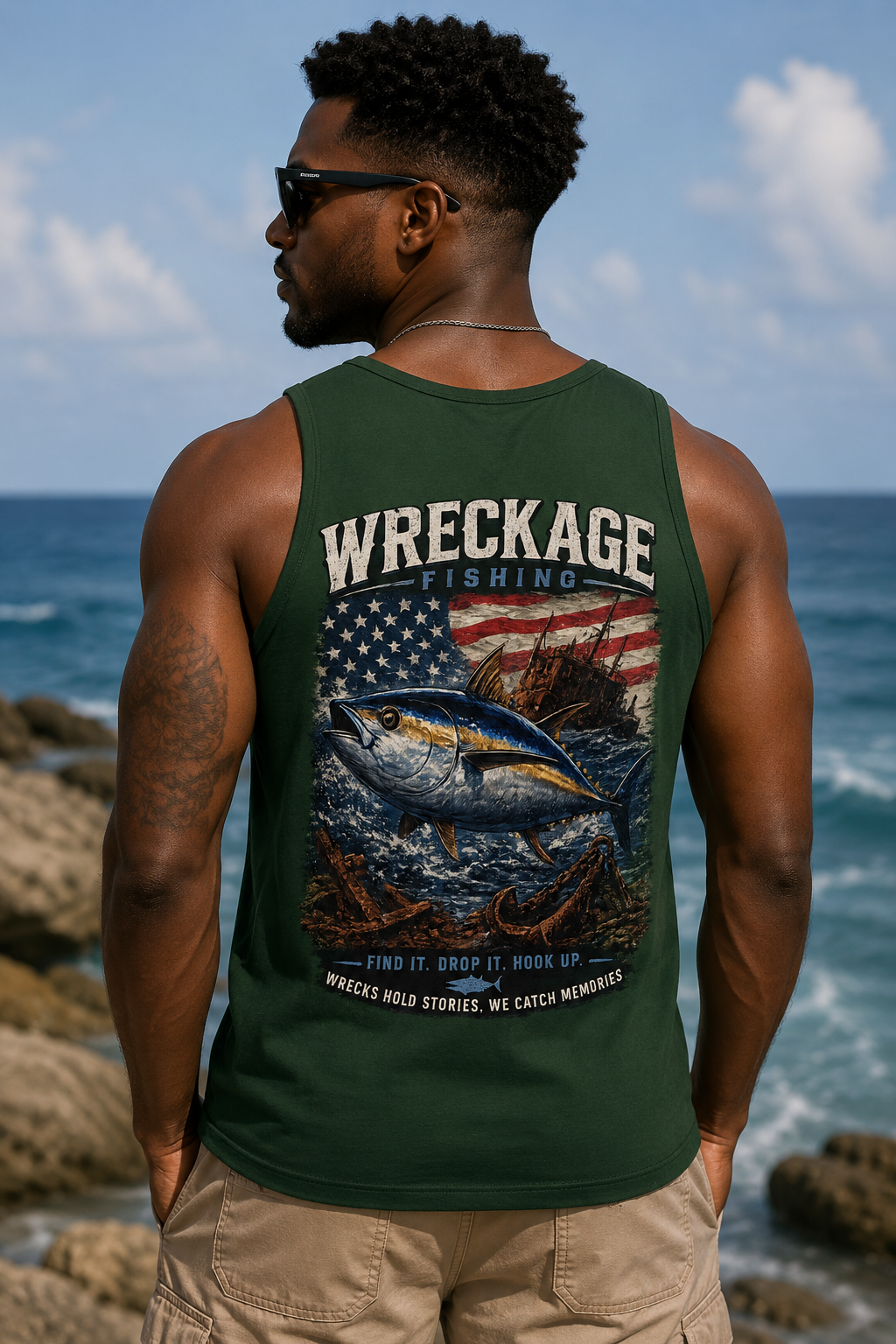 WF Bluefin tuna Mens Tank top fgreen back.png