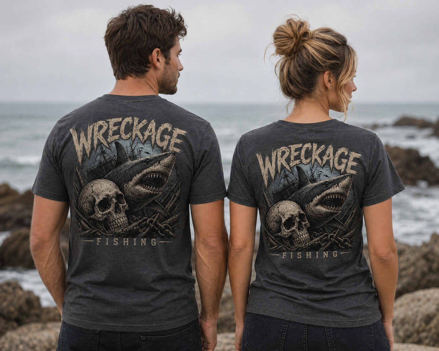Wreckage Fishing Skull and Shark Men's T-Shirt