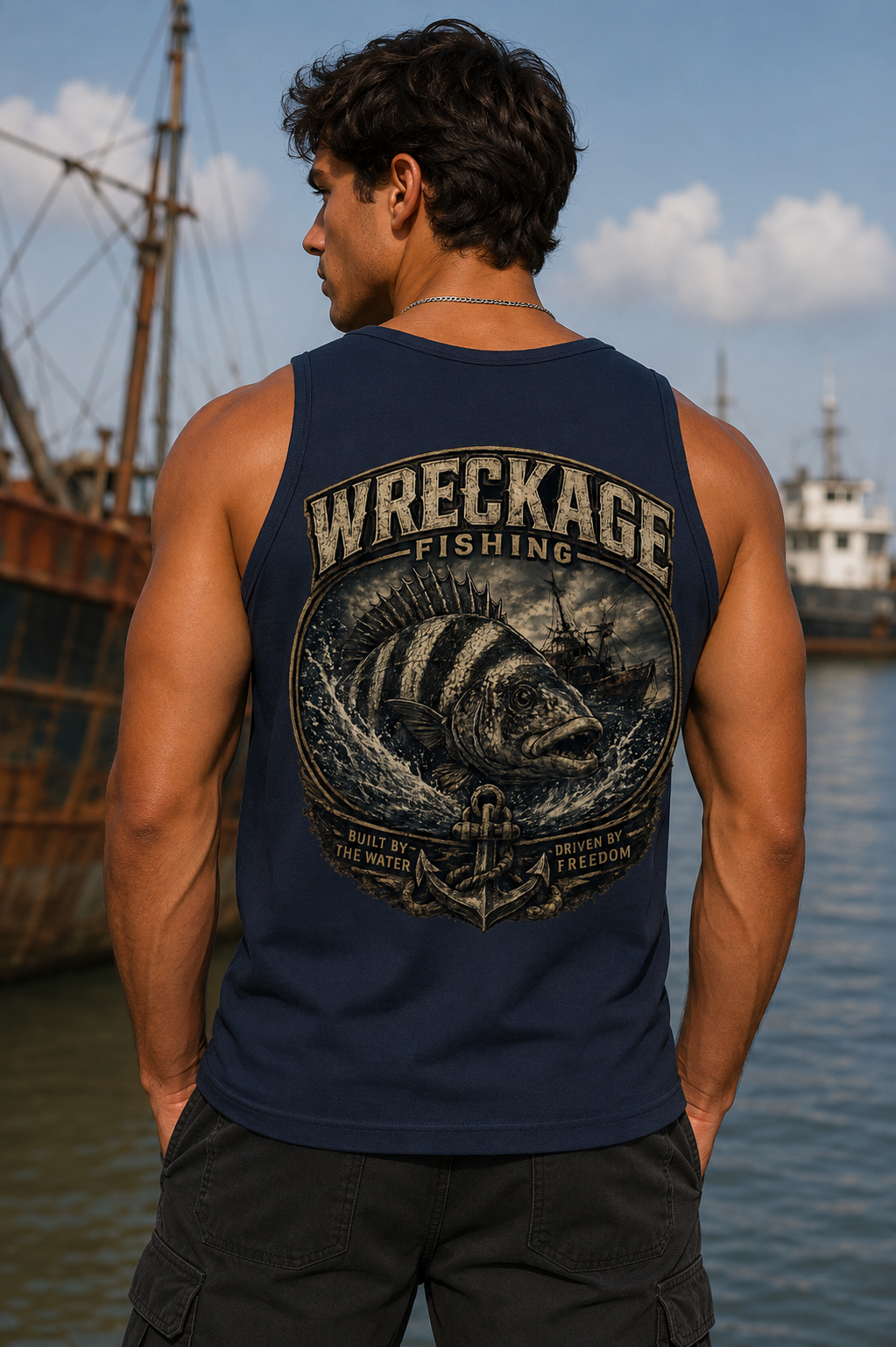 WF Sheepshead Men's tank top navy back.png