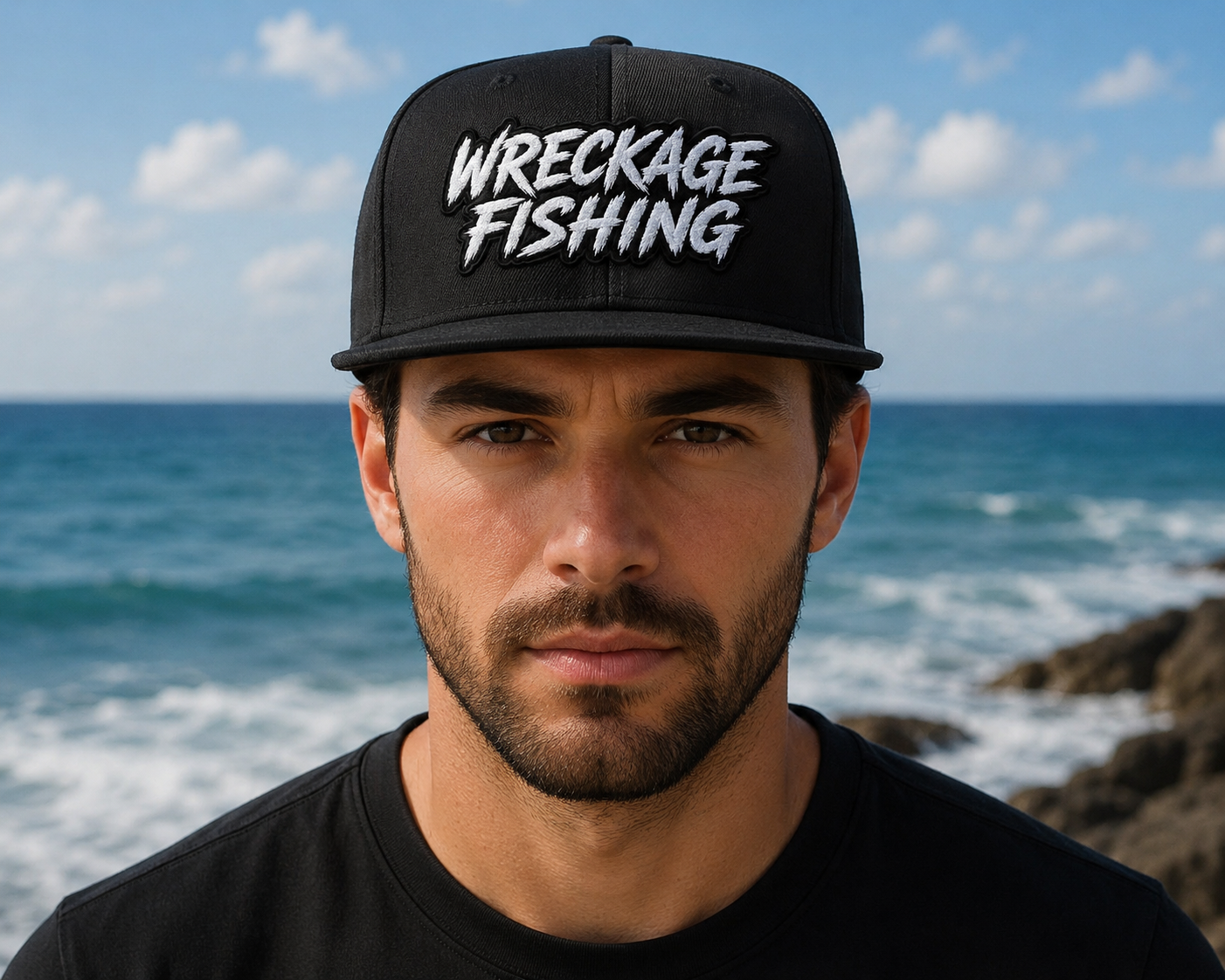 WF Logo Flat Bill Hat Black Front.png