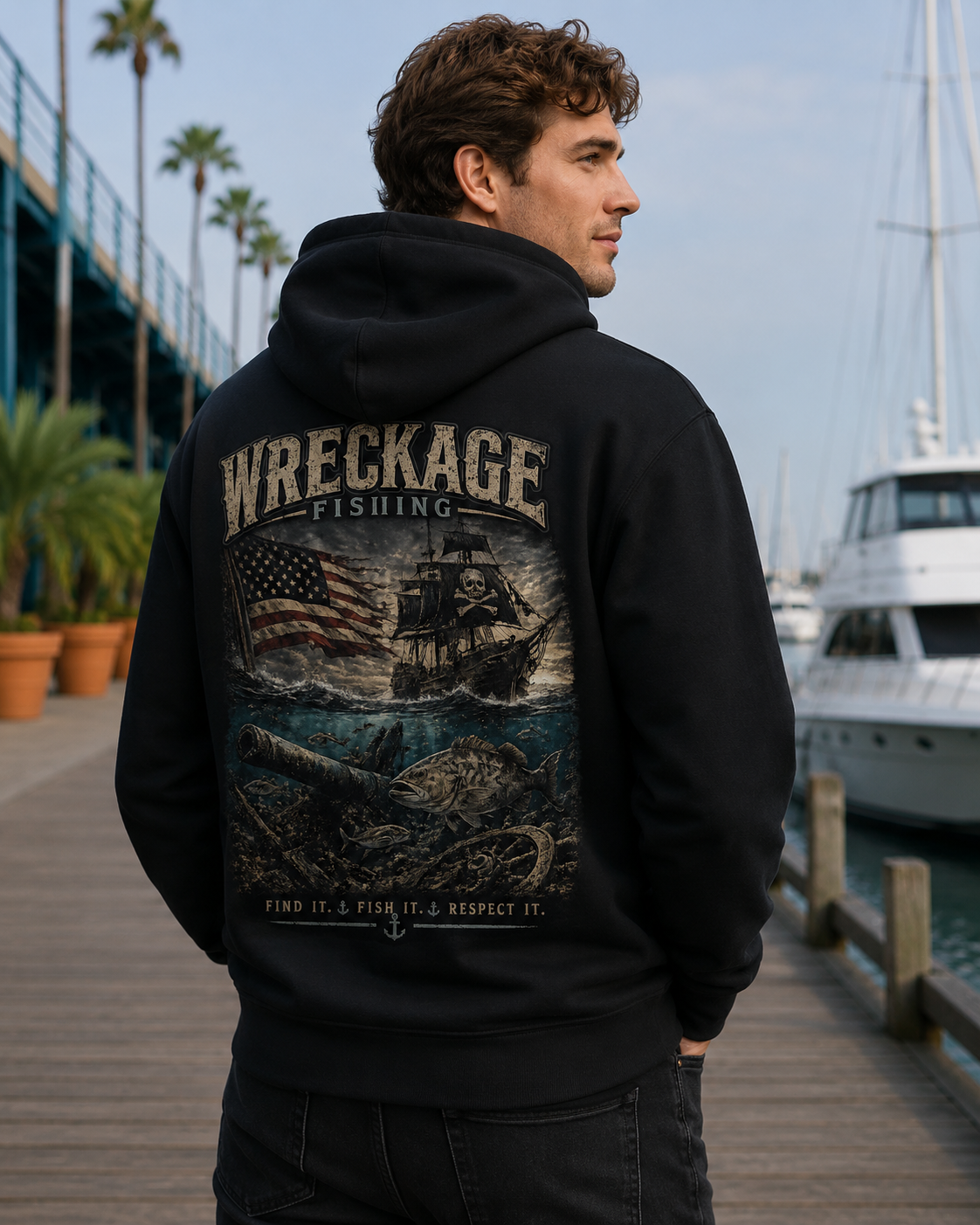 WF Pirate Ship and American Flag hoodie black back.png